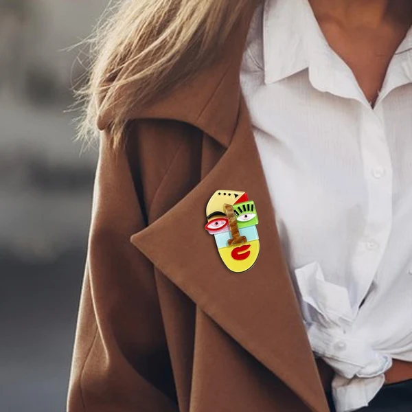 Classic Maxbell Acrylic Brooch Brooches Fashion Modern Cartoon Jewelry for Bags Casual Gift Yellow Optimized