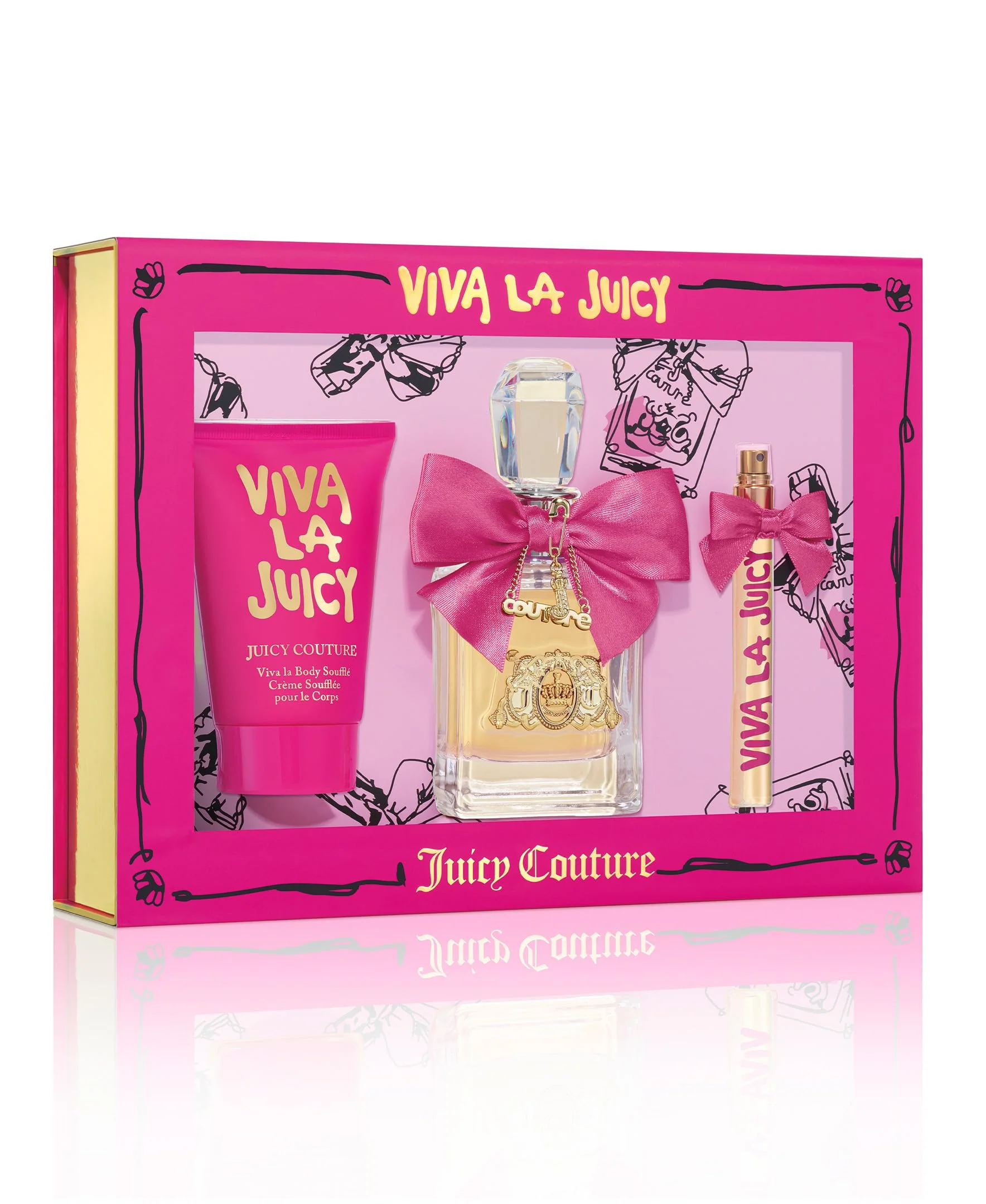 Genuine Juicy Couture Viva La Juicy Eau De Parfum 3 Piece Fragrance Gift Set Includes EDP Spray Mini Women's Perfume Body Lotion - Floral Sweet Travel Size 3.4 fl oz Reusable