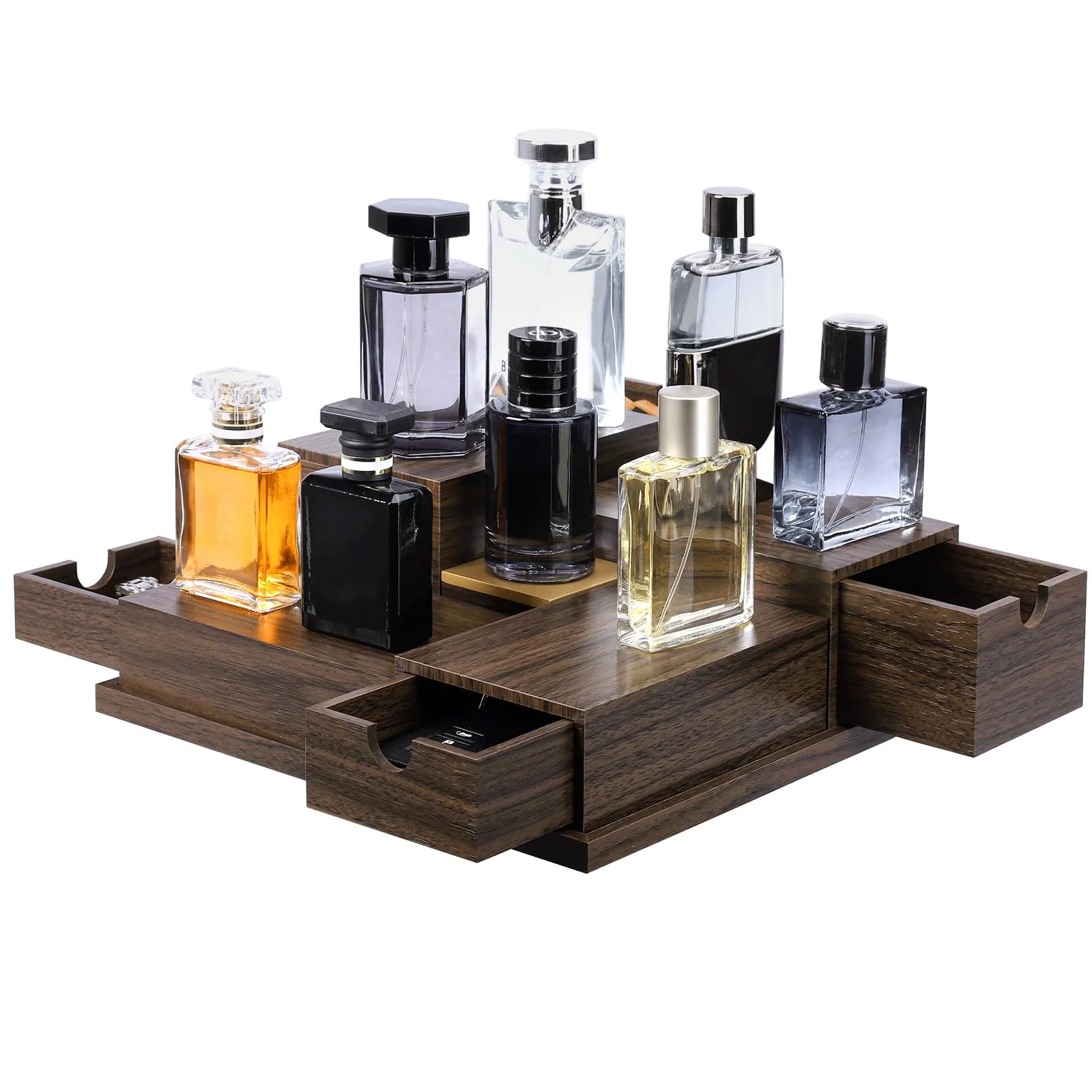 World-Class Homde Cologne Organizer - 4 Tier Perfume Display Tray with Hidden Drawers - for Men Essentials Accessories Specialty
