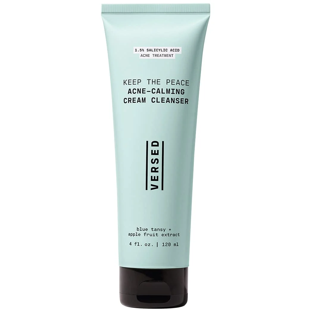 Sustainable Versed Keep The Peace Calming Cream Cleanser 4 oz – Gentle Foaming Face Wash with Salicylic Acid Reduces Blemishes Non-Drying Vegan Elegant