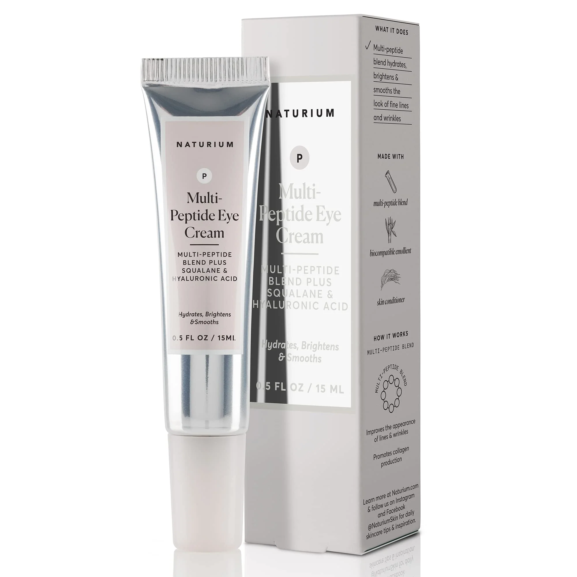 Verified Naturium Multi-Peptide Eye Cream Smoothing Anti-Aging Skincare with Squalene Hyaluronic Acid 0.5 oz Pure