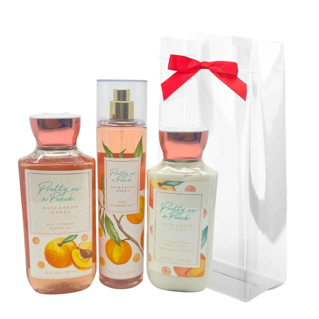 Contemporary Bath Body Works Pretty as Peach 3-Pc Gift Set – Shower Gel 10 oz Fine Fragrance Mist 8 oz Body Lotion 8 oz Holiday Bundle User-Friendly