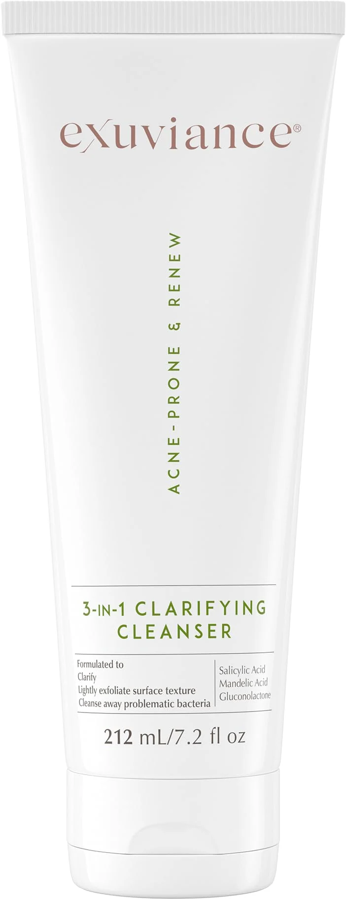 Detailed EXUVIANCE 3-in-1 Clarifying Anti-Aging Cleanser 7.2 oz – Salicylic Acid Face Wash for Acne-Prone Skin Oil Control Makeup Removal Exfoliation Green