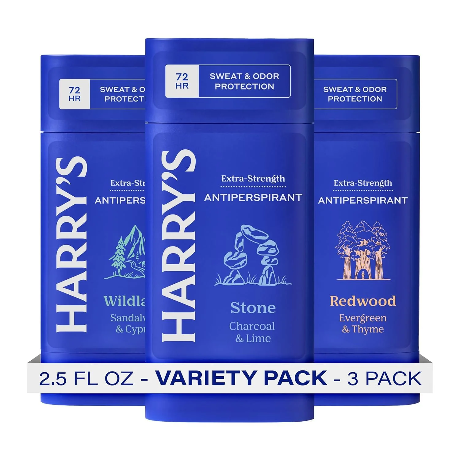 Contemporary Harry's Extra-Strength Antiperspirant Deodorant Sweat Odor Control Antiperspirant for Men Variety Pack - Stone Redwood Wildlands Genuine