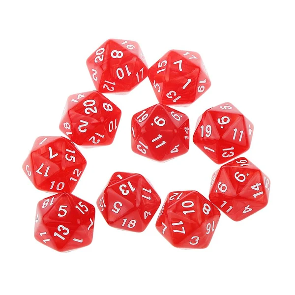 Top-Quality Maxbell Pack of 10pcs Pearl Red D20 Twenty Sided Game Dice D D TRPG Games Party Supplies Casual