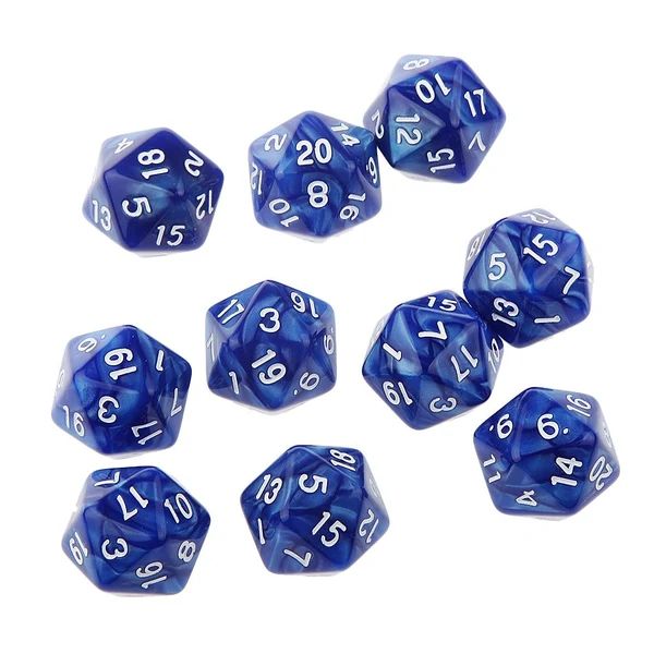 Sustainable Maxbell Pack of 10pcs Pearl Blue D20 Twenty Sided Game Dice D D TRPG Games Party Supplies Practical