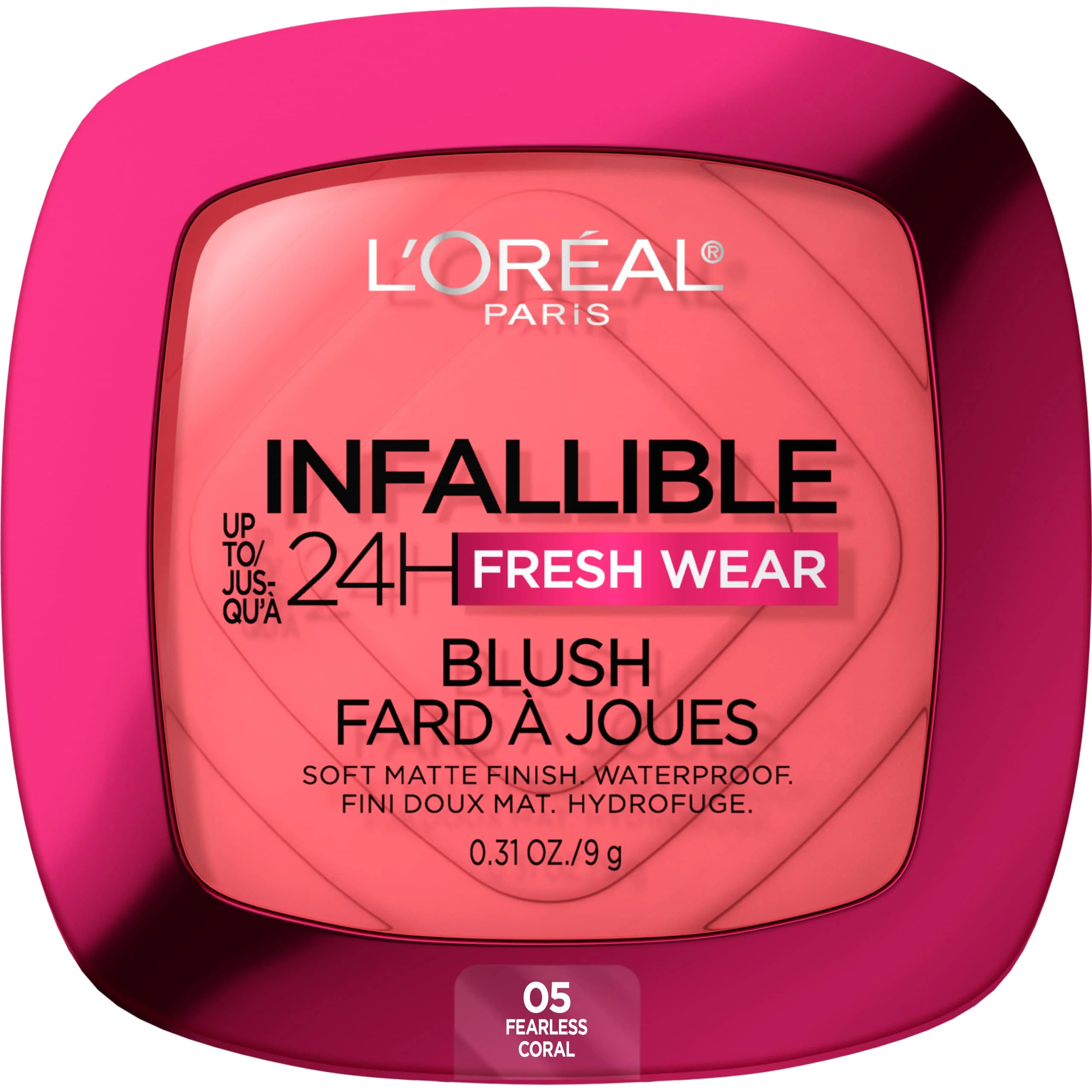 Optimized L'O Paris Infallible Up to 24H Fresh Wear Soft Matte Blush Blendable Long-Lasting and Waterproof Cheek Make Up Fearless Coral 05 0.31 Oz Functional