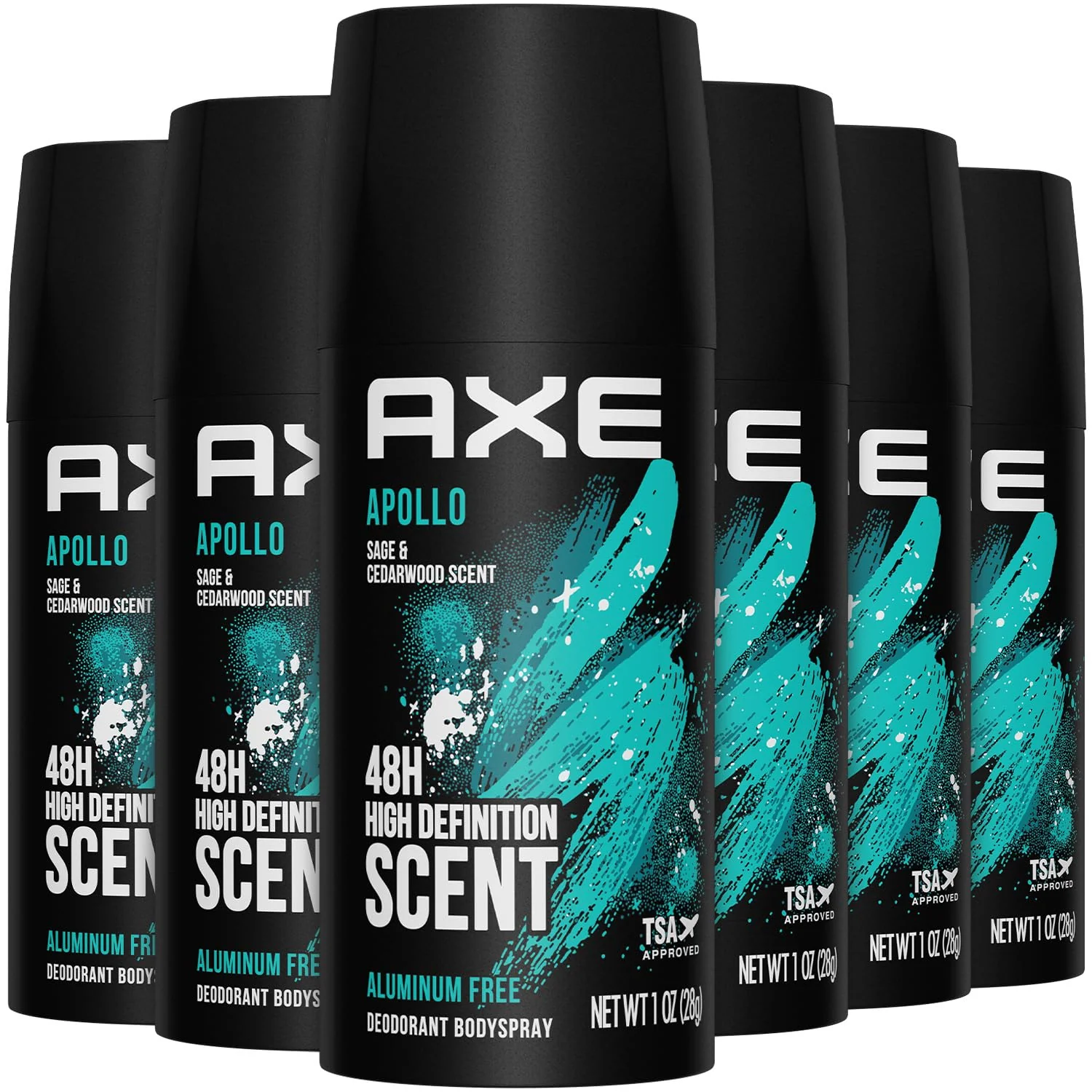 Healthy AXE Men Travel Deodorant Aluminum- Bodyspray Apollo 6-Pack – 48H Anti-Sweat Protection TSA- Body Spray 1 Oz Ea Refined