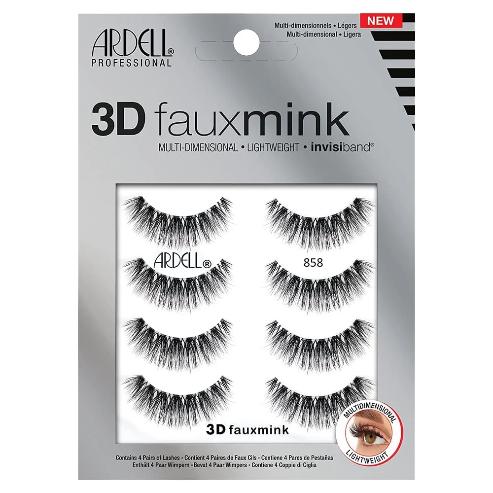 Unique Ardell 3D Faux Mink Lashes 858 - Lightweight False Eyelashes with Invisiband Reusable Strip Lashes 4 Pairs