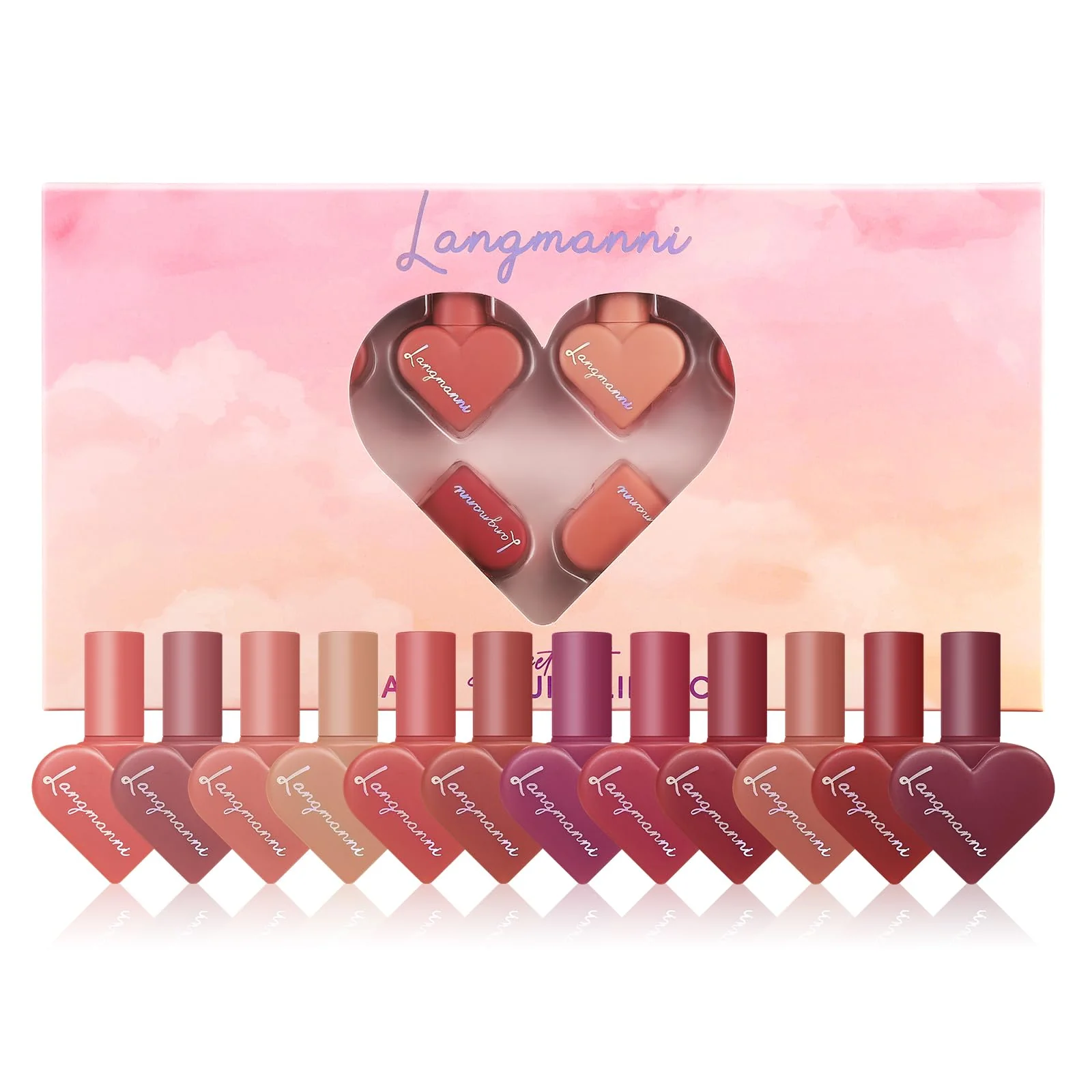 Fine Crafted 12 Colors Sweet Heart Velvet Matte Liquid Waterproof Long-Lasting Lipstick Set Premium Material