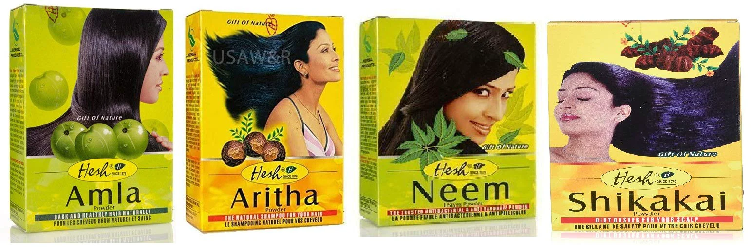 Fine Crafted Hesh Herbal Amla Powder 100G Brahmi Powder 100G Shikakai Powder 100G Aritha Powder 100G - 1 Complete Hair Care Combo Pack Unique