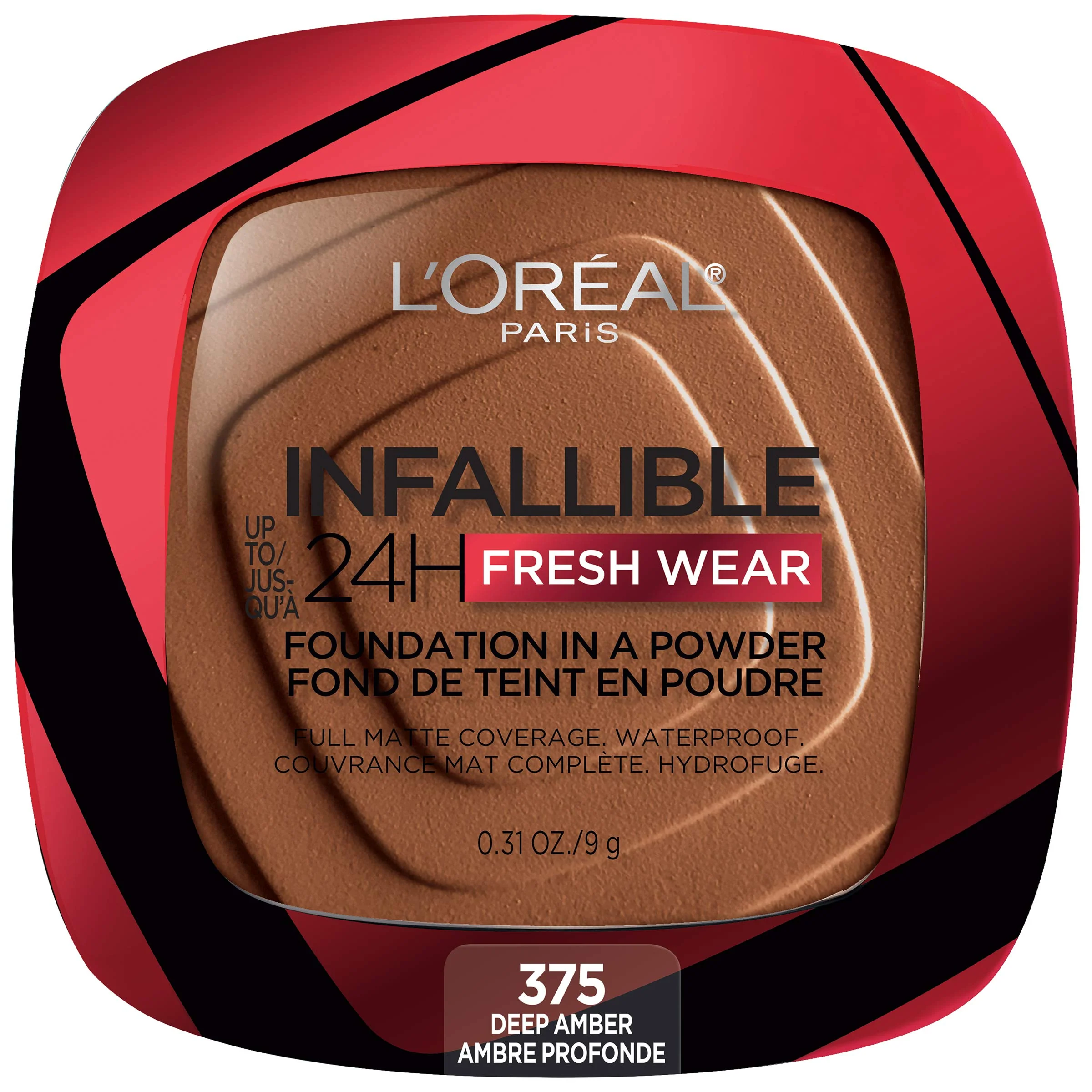Refined L'O Paris Makeup Infallible Fresh Wear Foundation in a Powder Up to 24H Wear Waterproof Deep Amber 0.31 oz. Powerful
