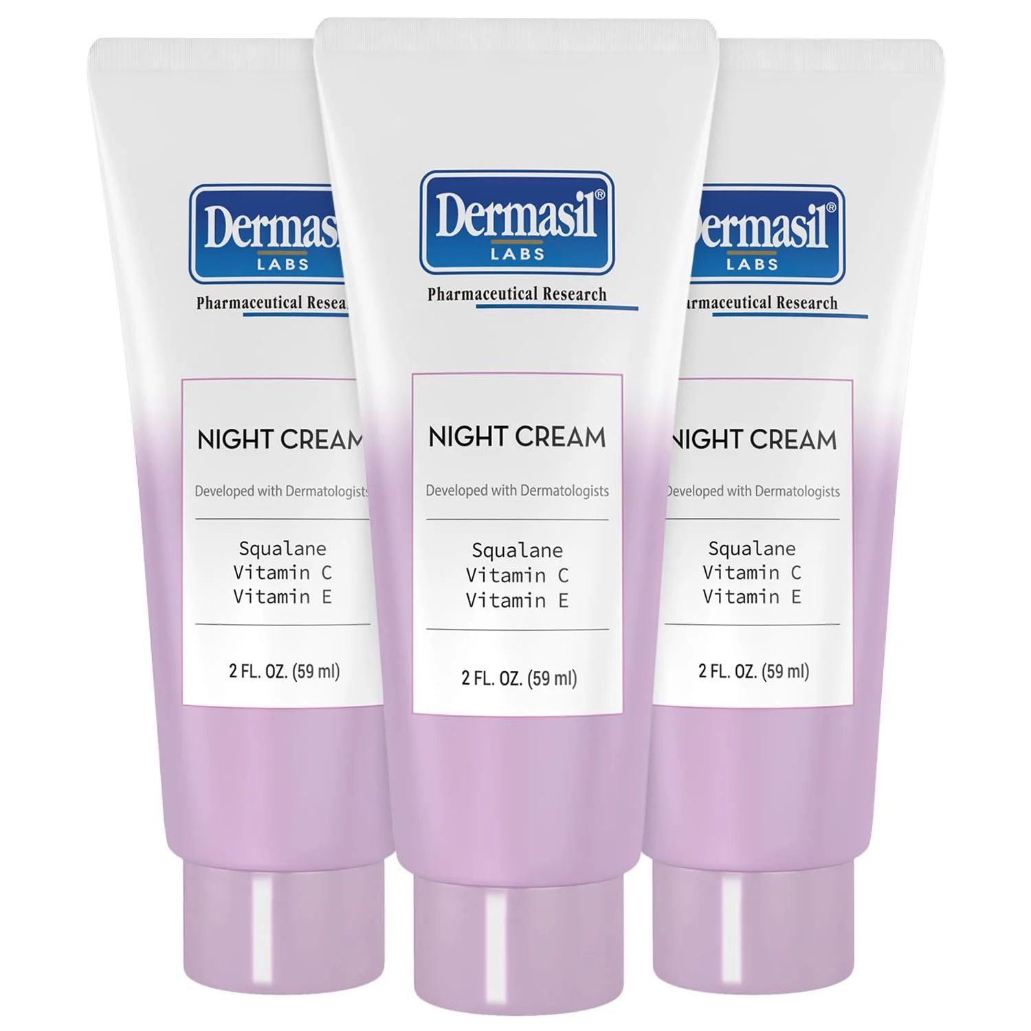 Genuine Dermasil Night Cream 3-Pack – Anti-Aging Face Moisturizer with Squalane Hyaluronic Acid Vitamin C and Vitamin E 2 Oz Ea Sophisticated