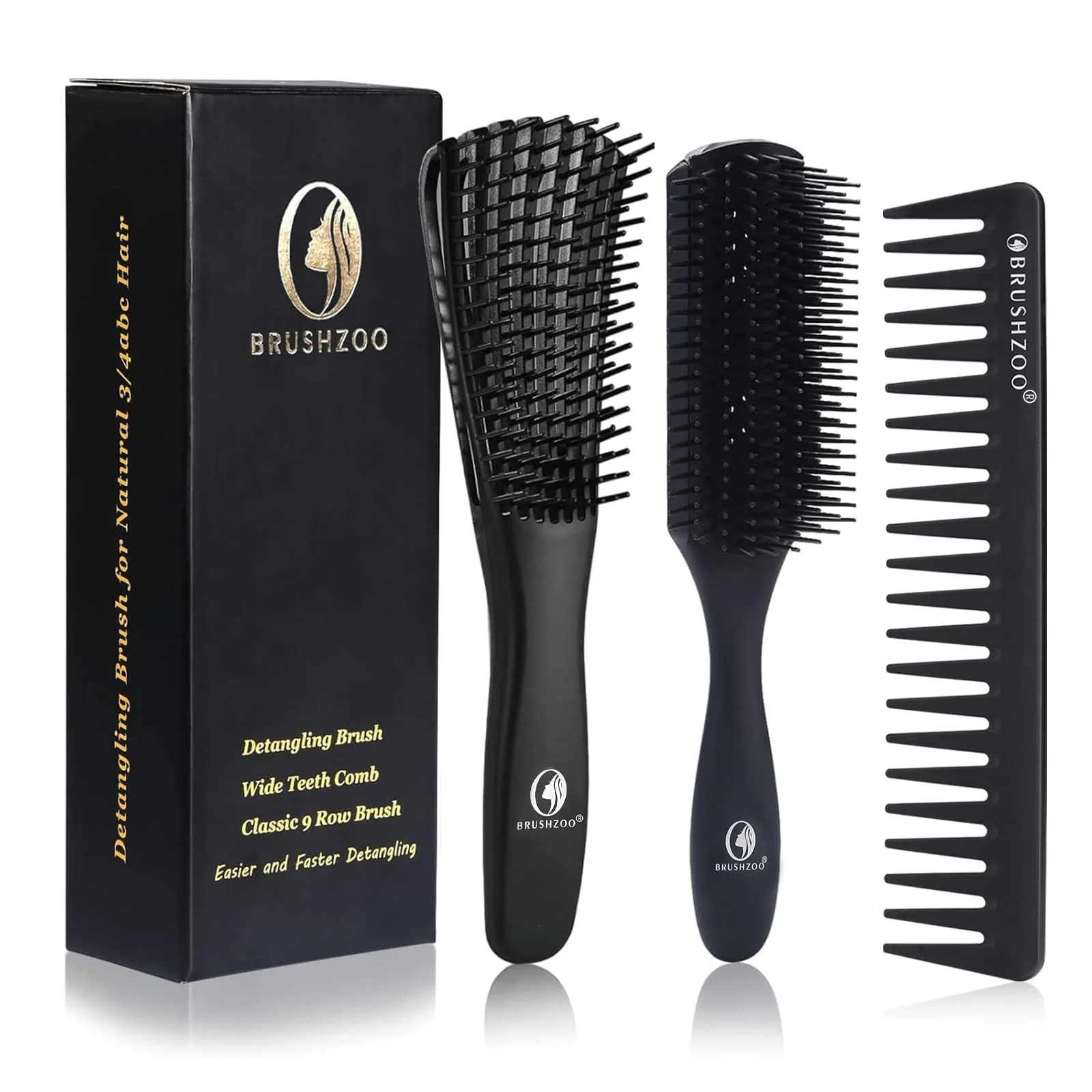 Certified BRUSHZOO Hair Brush Set Detangler Brush for Women Men Kid Detangling Styling Massaging Curly Hair Brush for 3 4abc Wet Dry Hair Black Fine Crafted