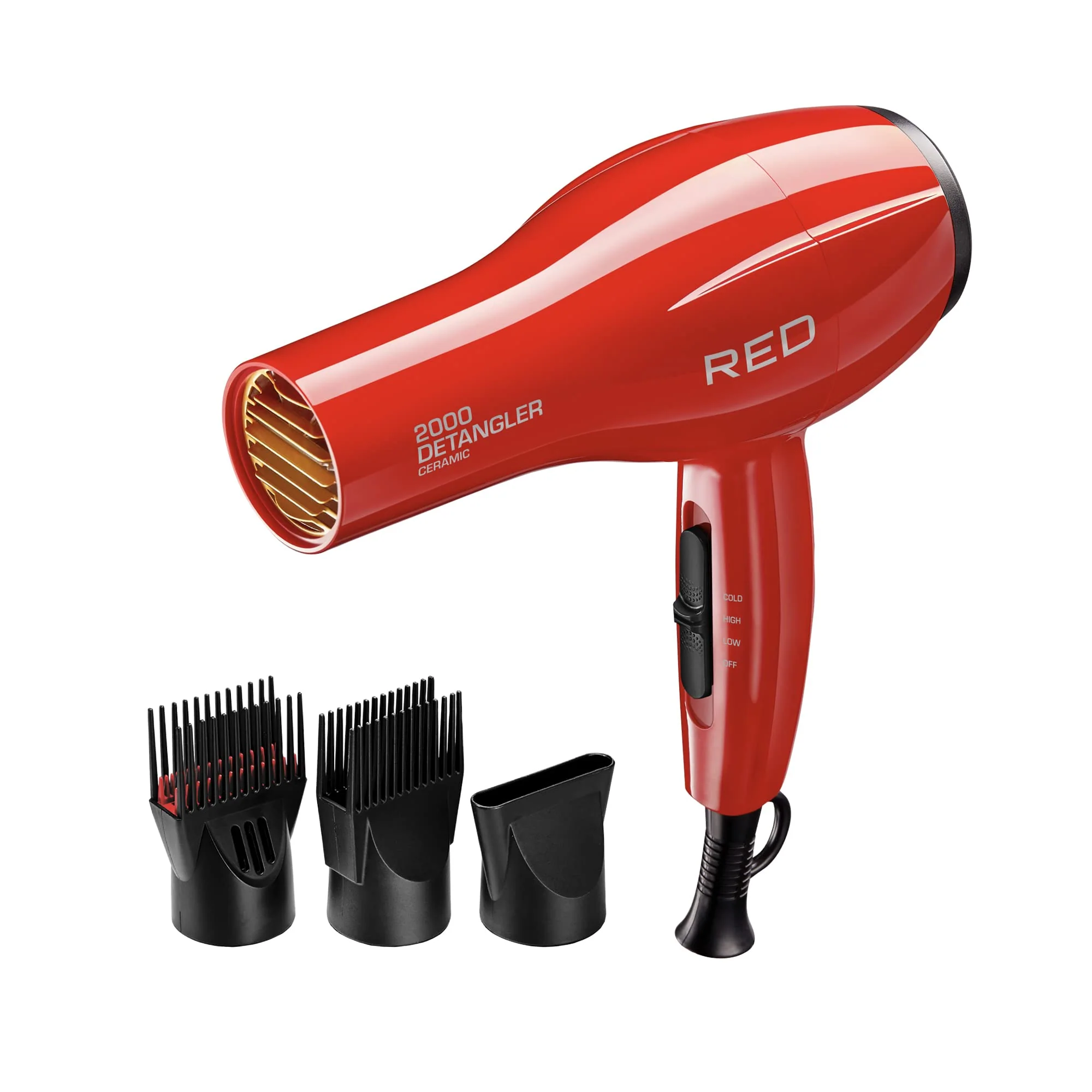Fast Red by Kiss 2000 Ceramic Hair Dryer Professional Salon Blow Dryer 3 Attachments Included 2 Detangler Piks 1 Air Concentrator Lightweight High-End