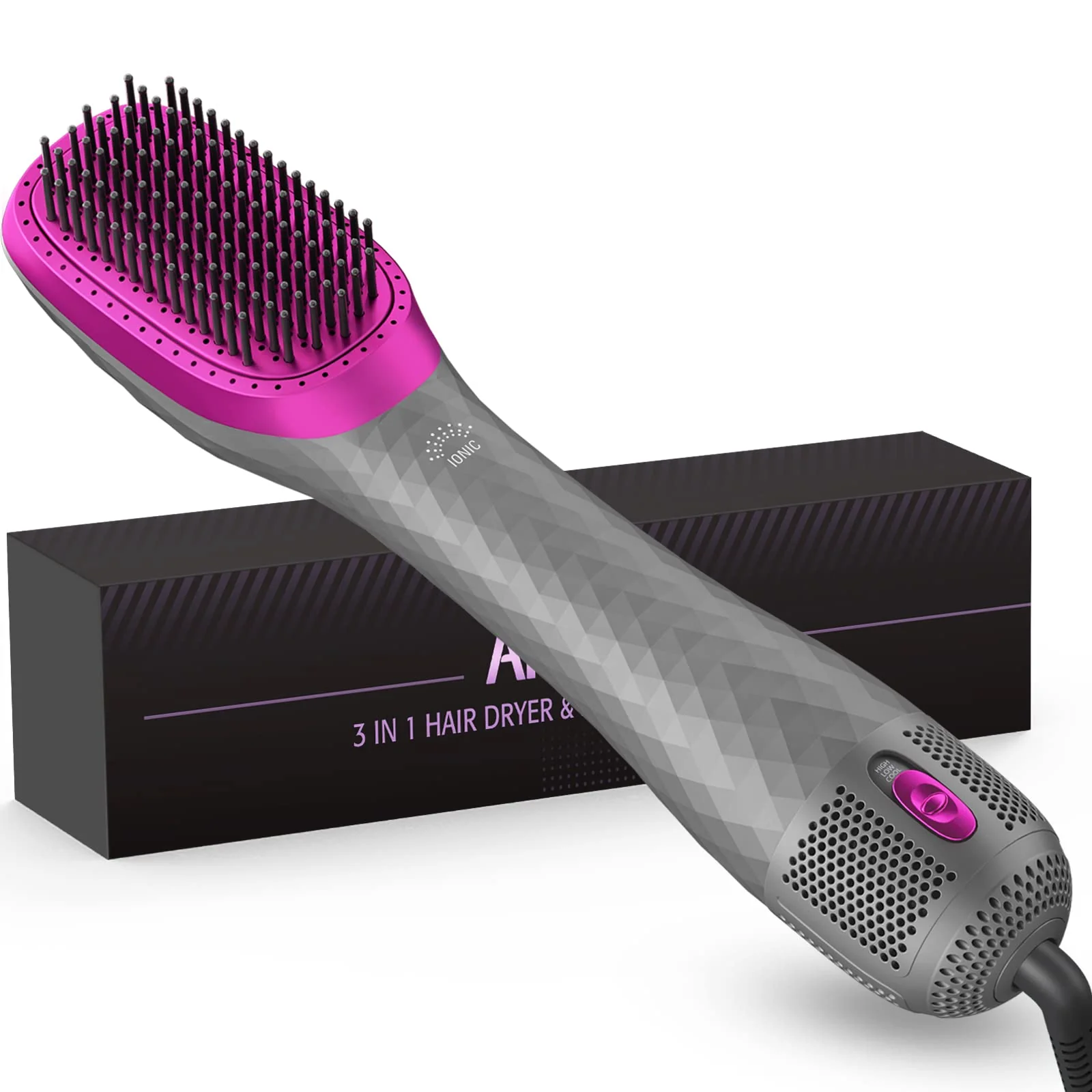 Prestigious APOKE 3 in 1 Hair Dryer Brush Professional 1200W Powerful Ceramic Tourmaline 3 Heat 2 Speed Settings One Step Hair Dryer and Styler Gray