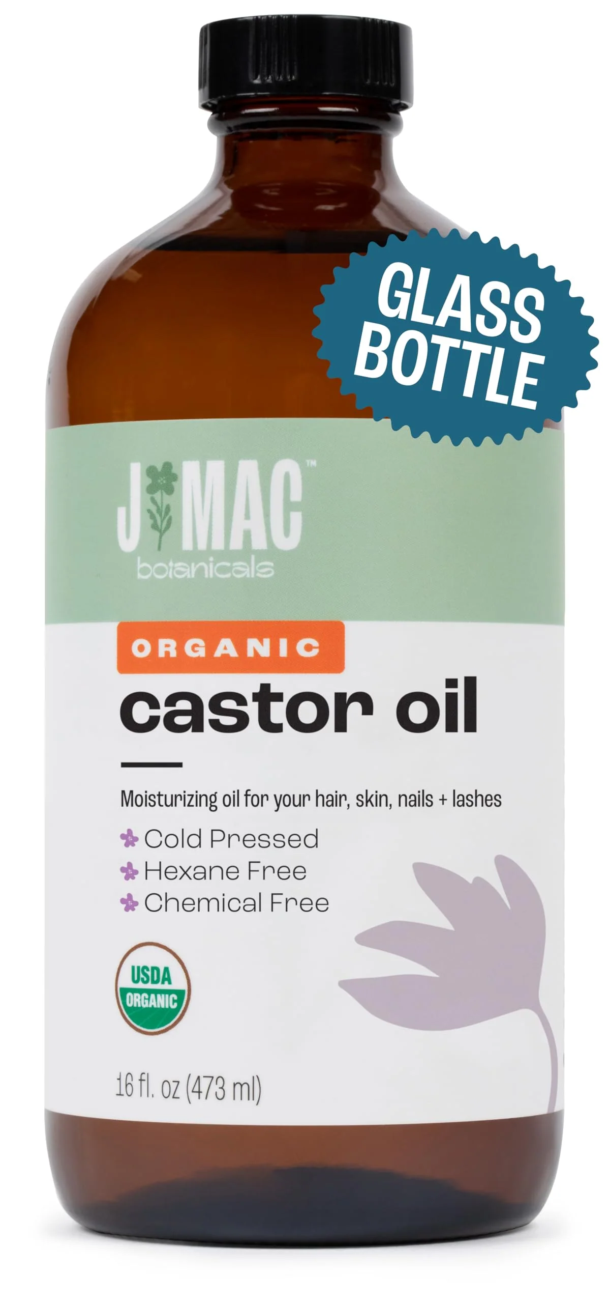 Elegant J MAC BOTANICALS Organic Castor Oil Cold Pressed Glass Bottle 16 oz pure unrefined hexane for face skin eyelashes pack wraps pads Consistent
