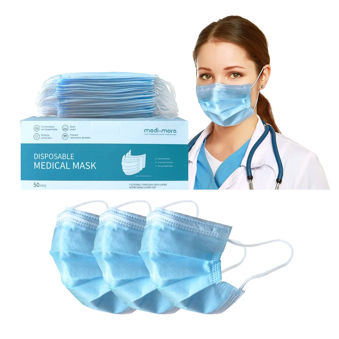 High-Performance Medi-More Face Masks Light Blue Face Mask for Men and Women 50 Count User-Friendly