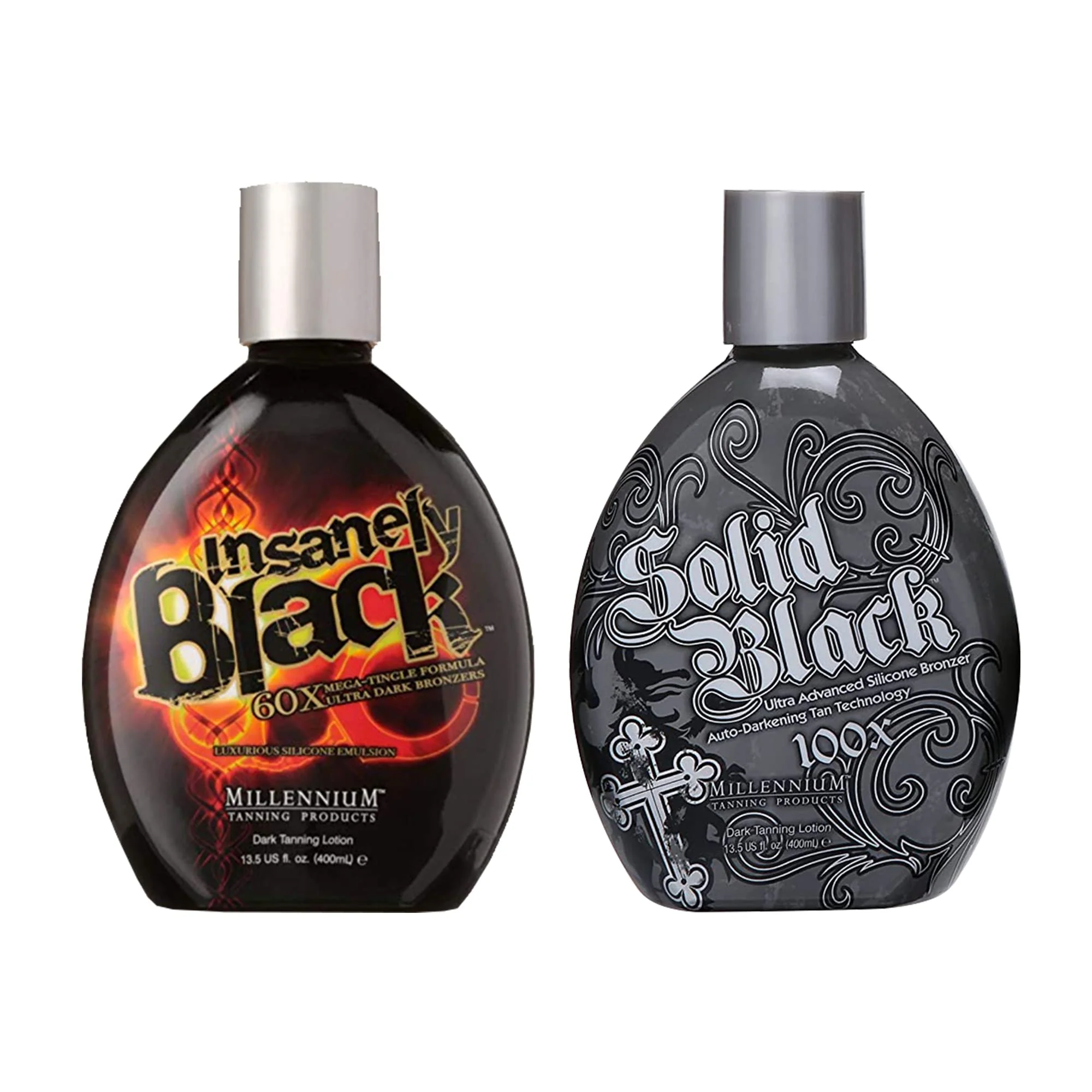 Long-Lasting Millennium Tanning Products Solid Black 100x 13.5 oz and Insanely Black 60x 13.5 oz Optimized
