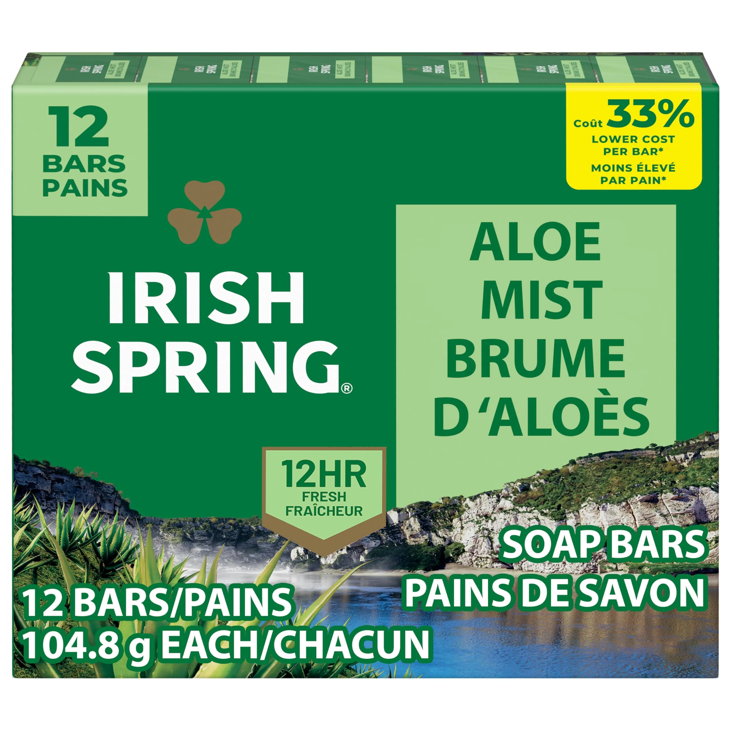 Unique Irish Spring Aloe Vera Moisturizing Bar Soap 44.4 Oz Consistent