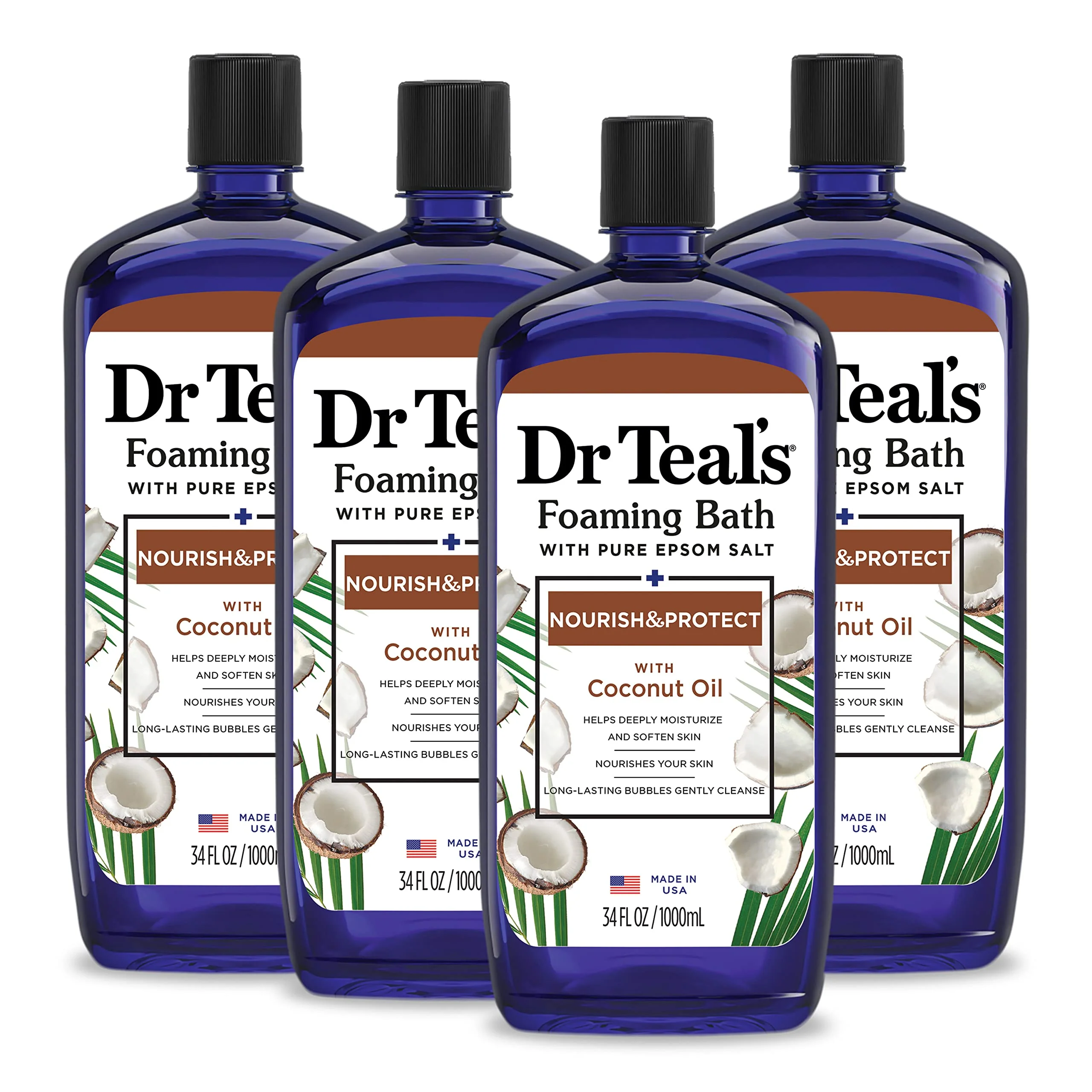 Refined Dr Teal's Foaming Bath with Pure Epsom Salt Nourish Protect with Coconut Oil 34 fl oz Pack of 4 Practical