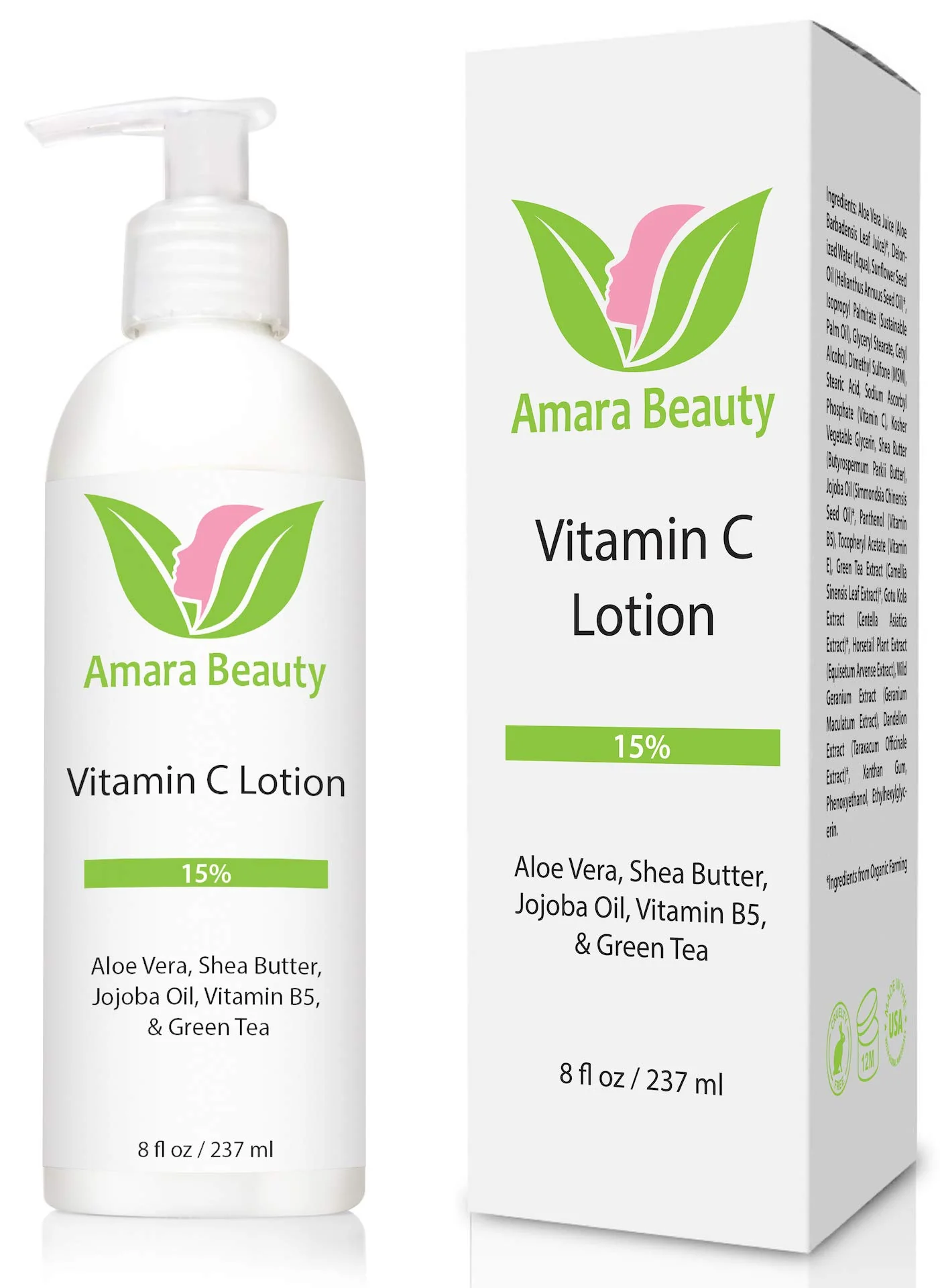 Flexible Amara Beauty Vitamin C Face Body Lotion 15 - with Shea Butter Jojoba Oil - 8 oz High-Quality