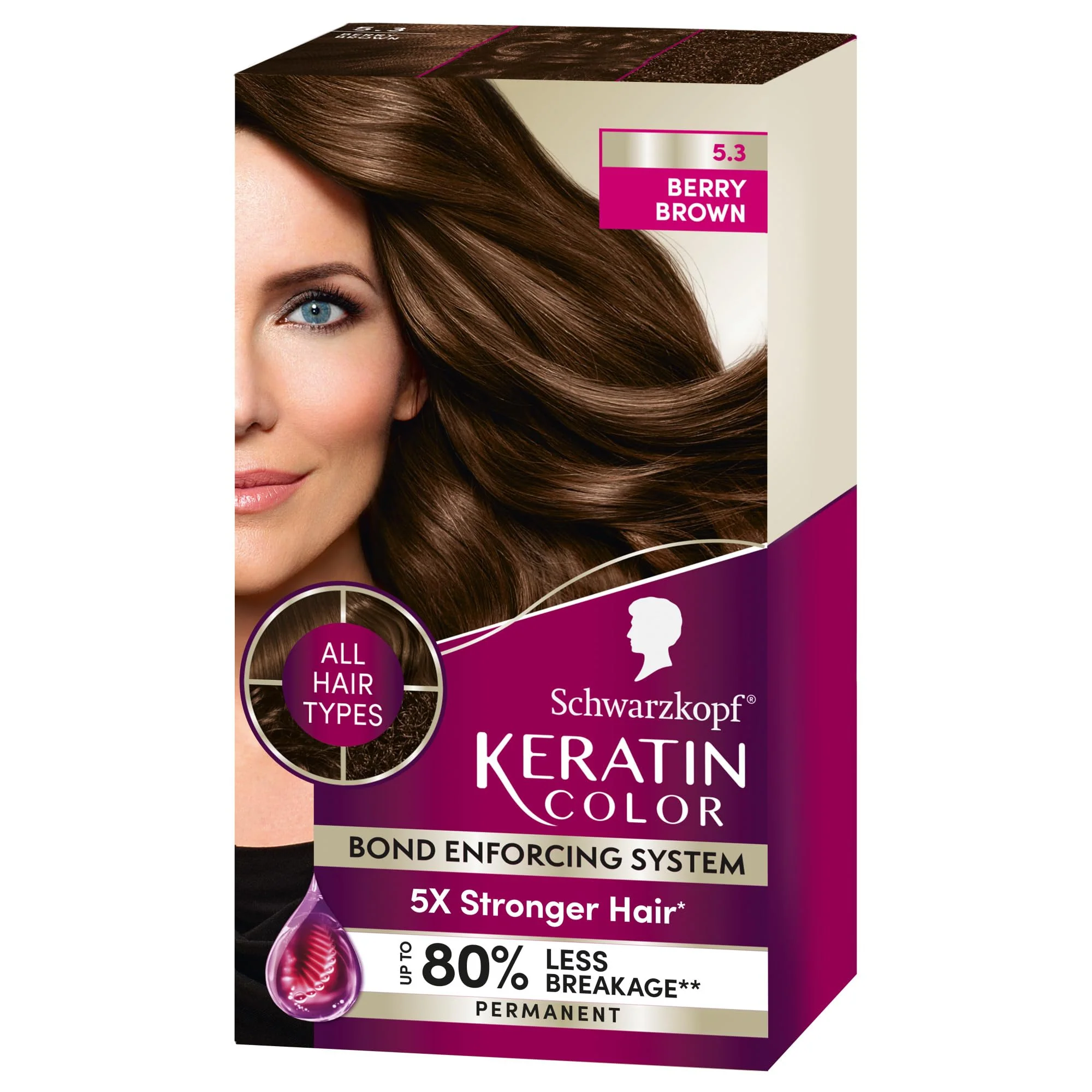 Clean Schwarzkopf Keratin Color Anti-Age Hair Color Cream 5.3 Berry Brown Packaging May Vary Pack of 1 Comfortable