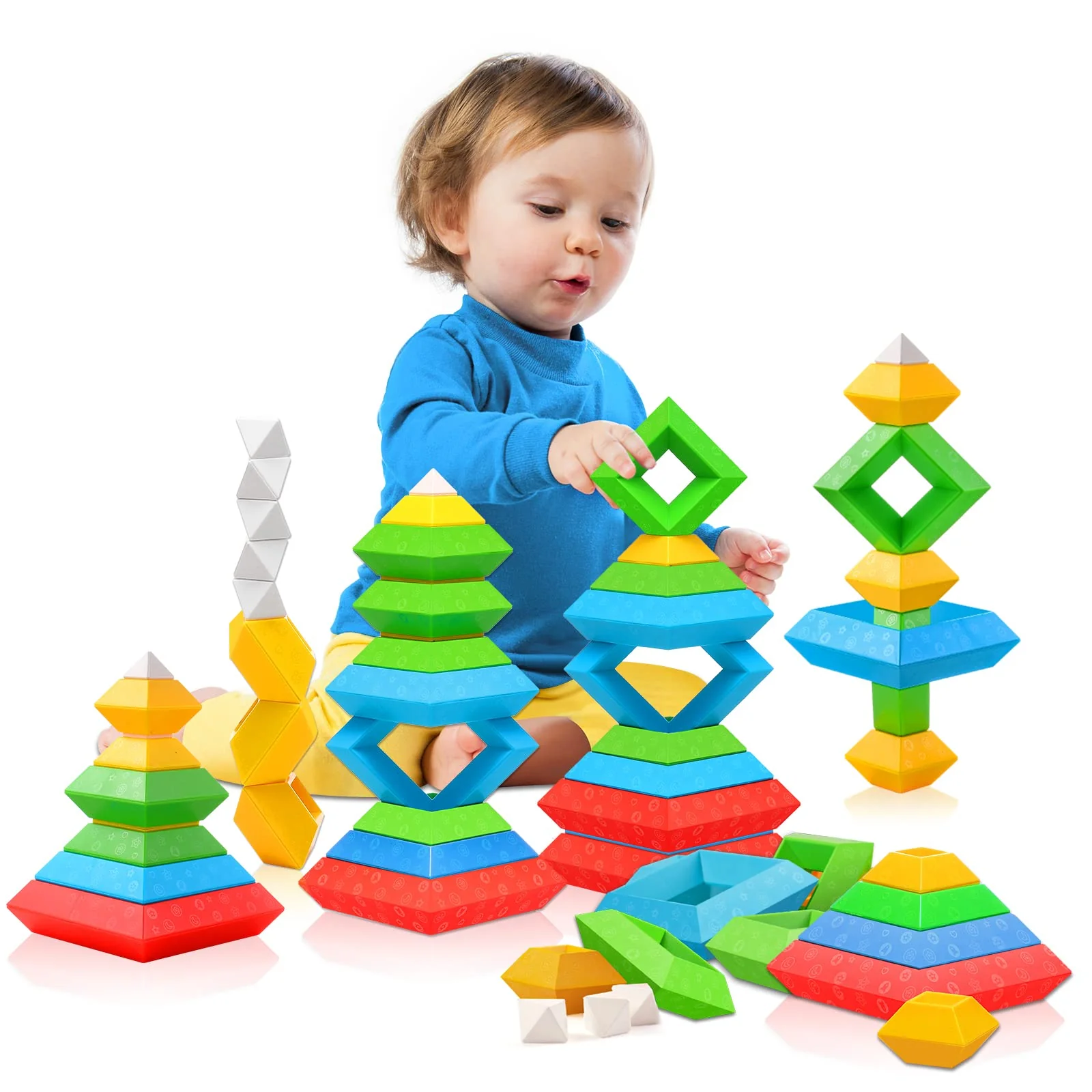 Official Hieoby Montessori Toys for Toddlers 1–4 30 PCS Building Blocks for Stacking STEM Learning Educational Sensory Gift for Boys Girls Reusable