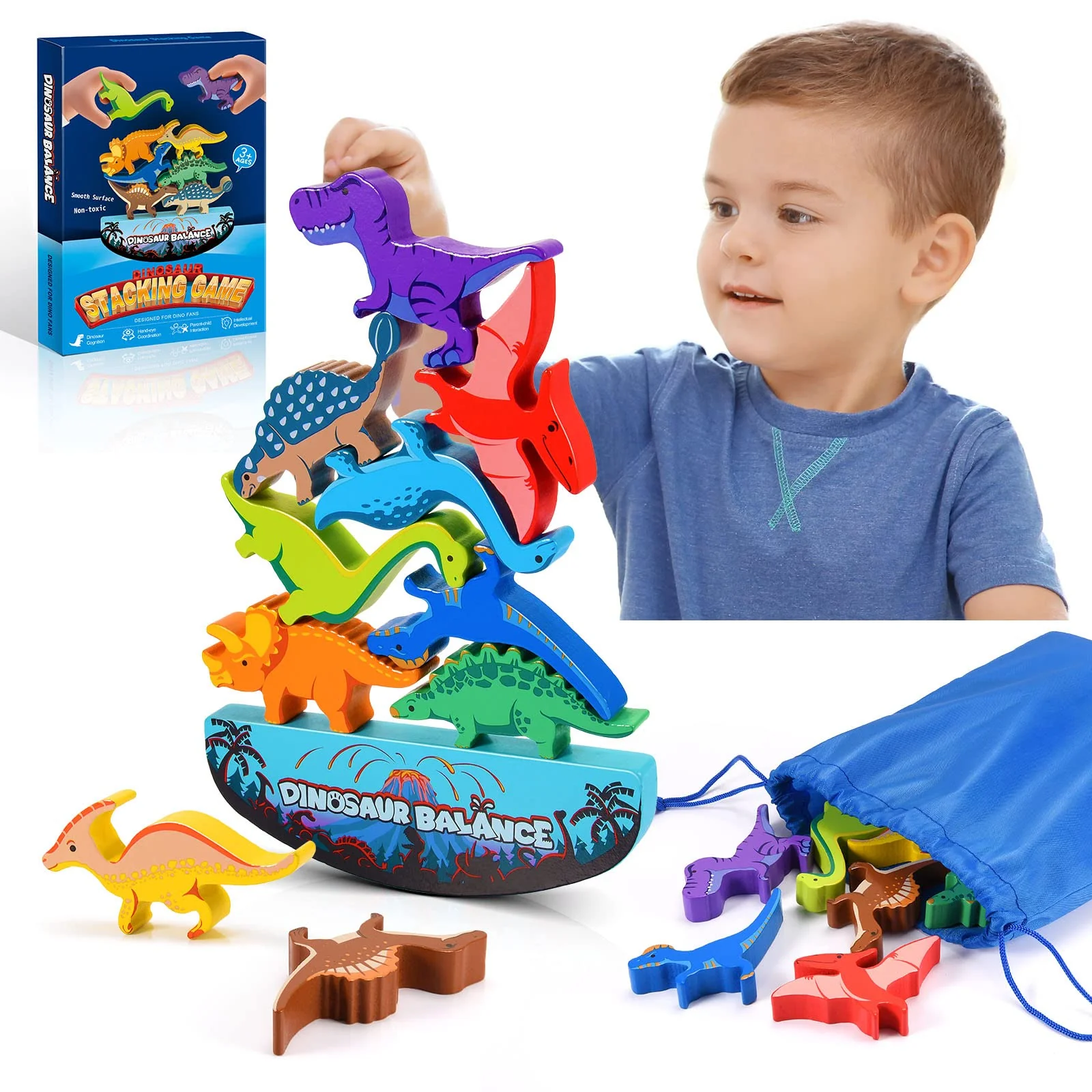 Stylish IPOURUP Dinosaur Stacking Toys Wooden Montessori Balance Game for Kids 3–8 Fun Family Competition Birthday Gift for Boys Girls Sophisticated