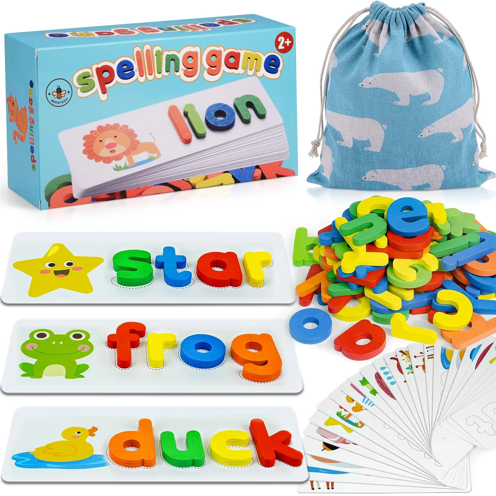 First-Class BEESTECH Alphabet Learning Toys – Wooden Puzzle Flash Cards Letter Matching Games Fun Educational Activity for Toddlers Preschool Kids Ages 2–5 Environmentally Friendly