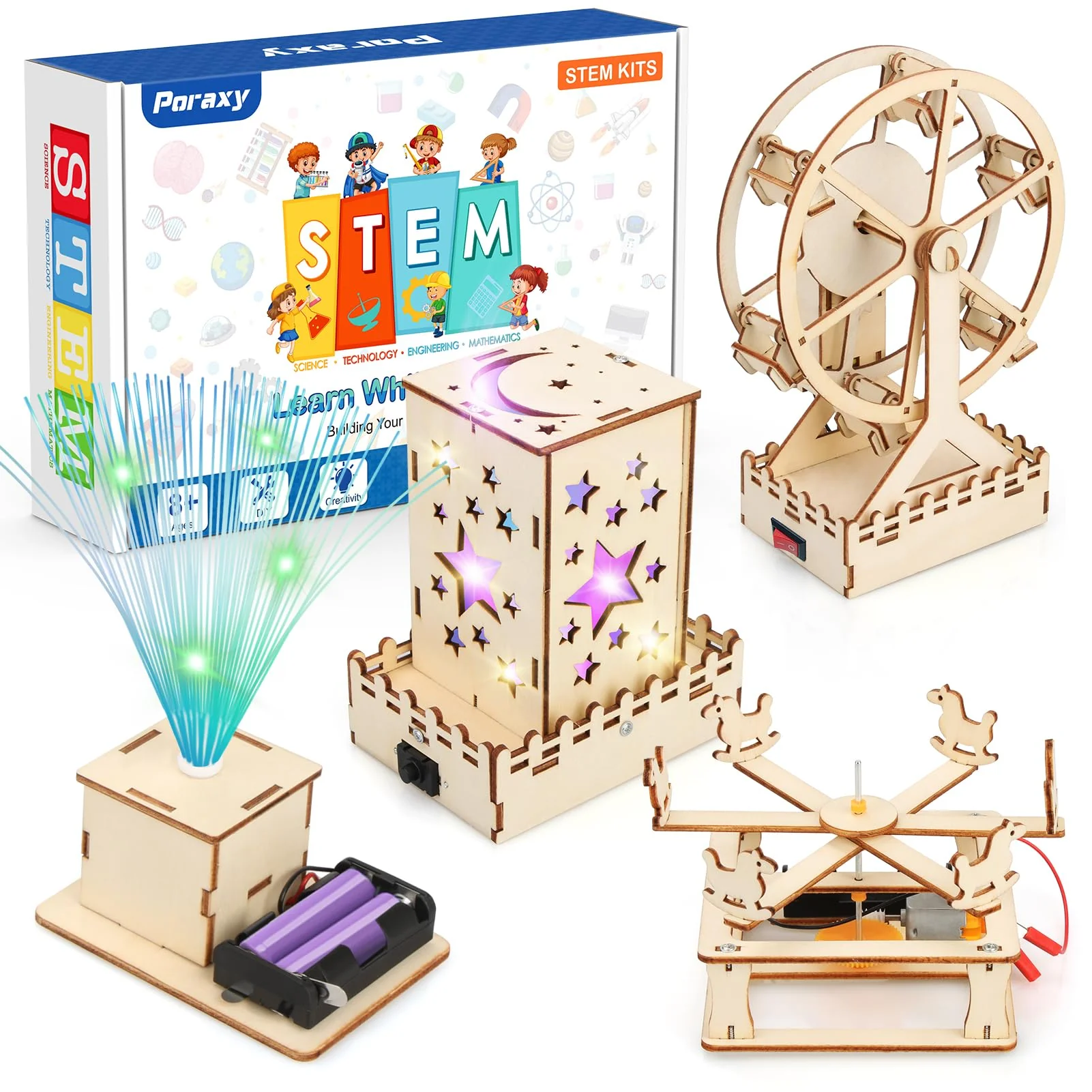 Efficient Poraxy 4-in-1 STEM Kit – Science Projects 3D Puzzles Educational Building Toys for Kids Ages 8–13 Birthday Christmas Gift for Boys Girls Smooth