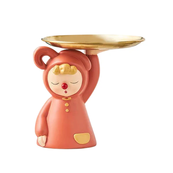Minimalist Maxbell Modern Clown Figurine Holding Tray Candy Dish Organizer for Bar Home Decor Orange Sophisticated