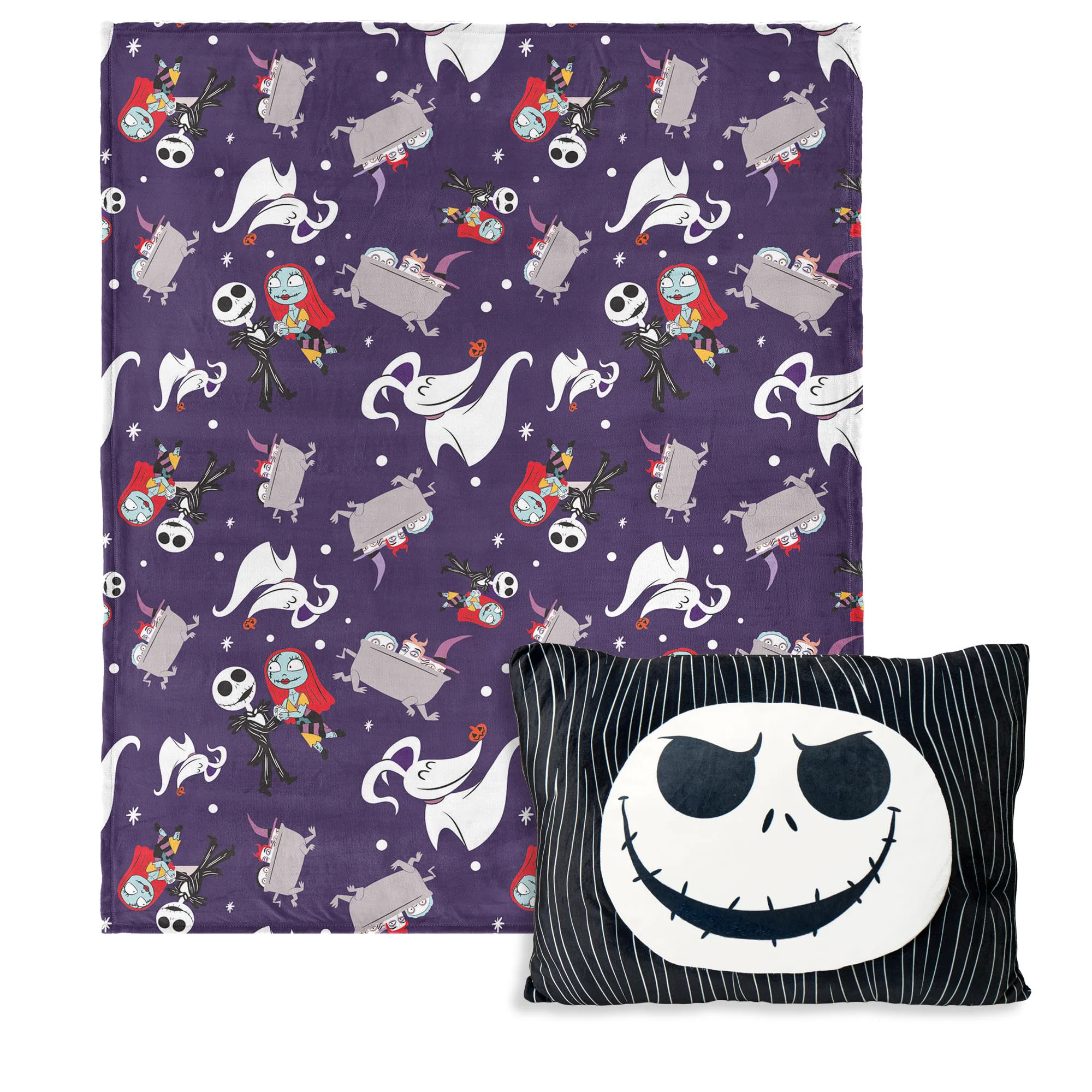 Contemporary Disney Nightmare Before Christmas Jump Scare Silk Touch Throw Blanket 50 x 60 inches with Plush Pocket Pillow 14 x 20 inches Versatile