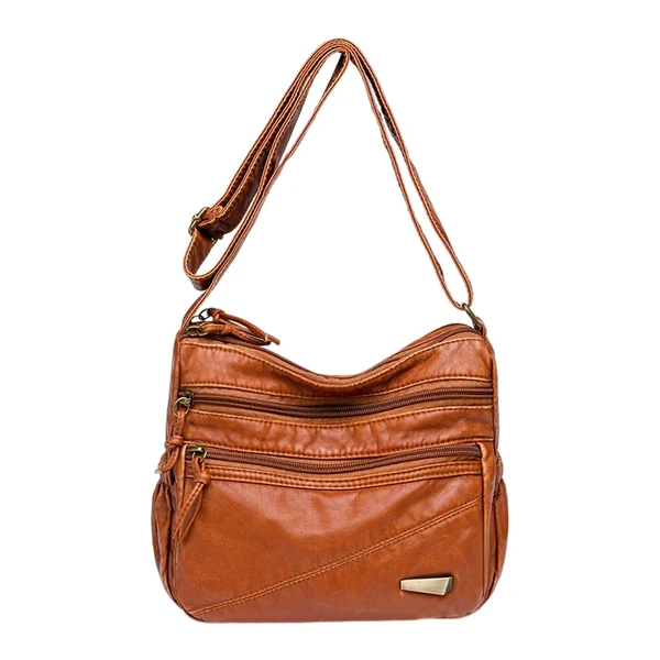 High-Quality Maxbell Elegant Women Soft PU Leather Shoulder Bag Shopping Bag Zipper Lady Satchel Brown Verified