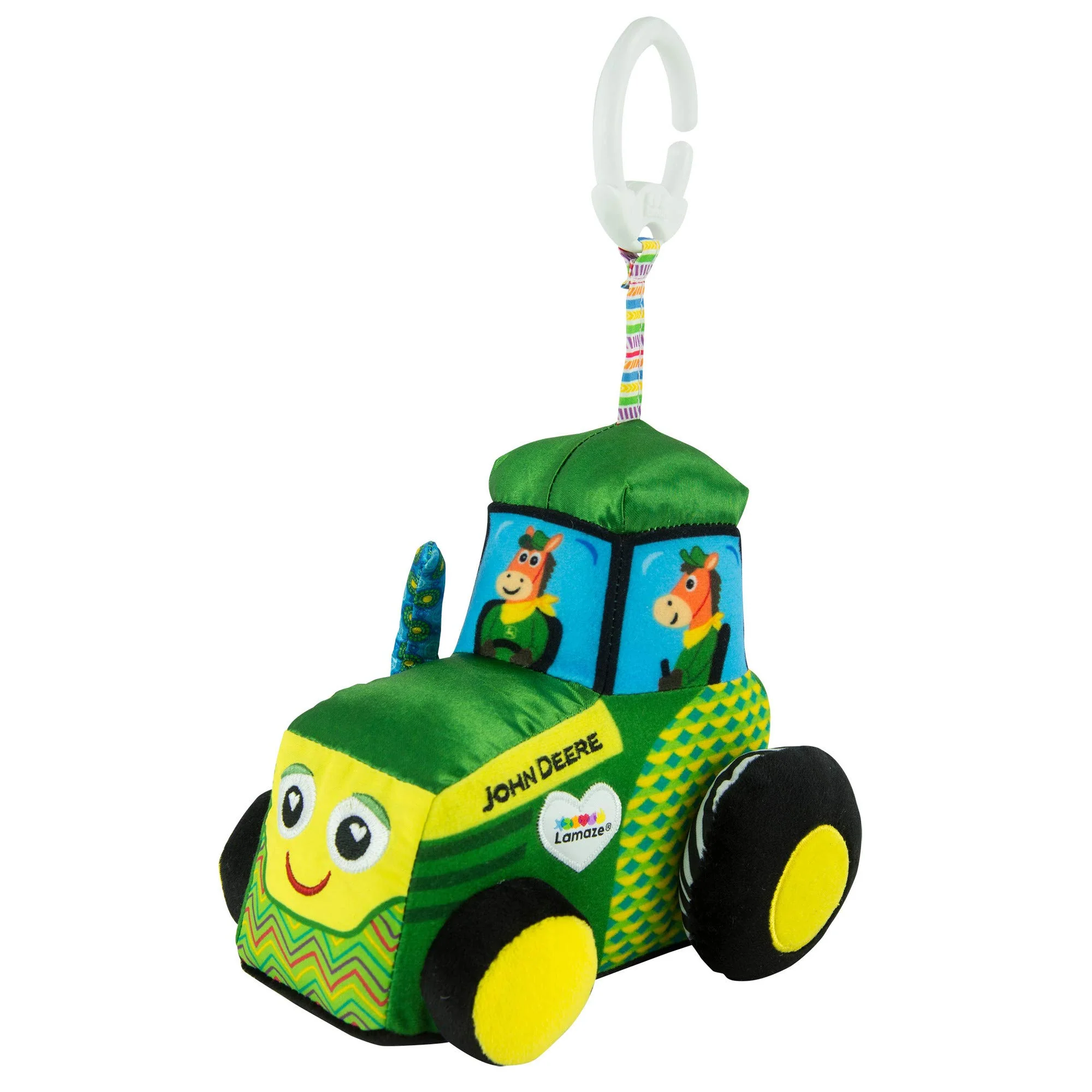 Prestigious Lamaze John Deere Tractor Car Seat and Stroller Toy - Soft Hanging Toy With High Contrast Colors for Travel - Baby Crinkle Toy Ages 0 Months and Up Natural