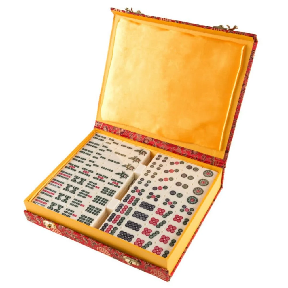 Traditional Hey Play Chinese Mahjong Game Set with 146 Tiles Dice and Ornate Storage Case for Adults Kids Boys and Girls Smart