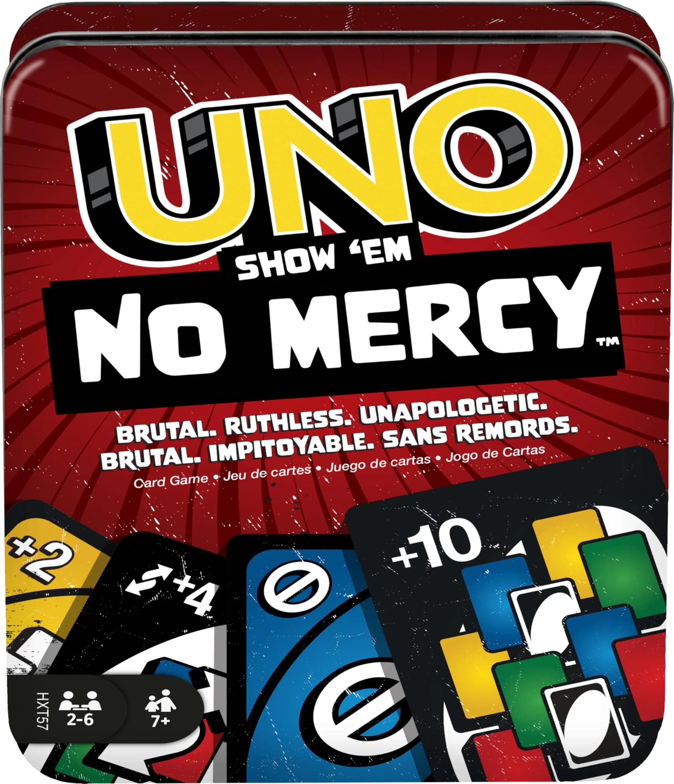 Elegant Mattel Games UNO Show em No Mercy Card Game in Storage Travel Tin for Kids Adults Family Night with Extra Cards Special Rules Tougher… Authentic