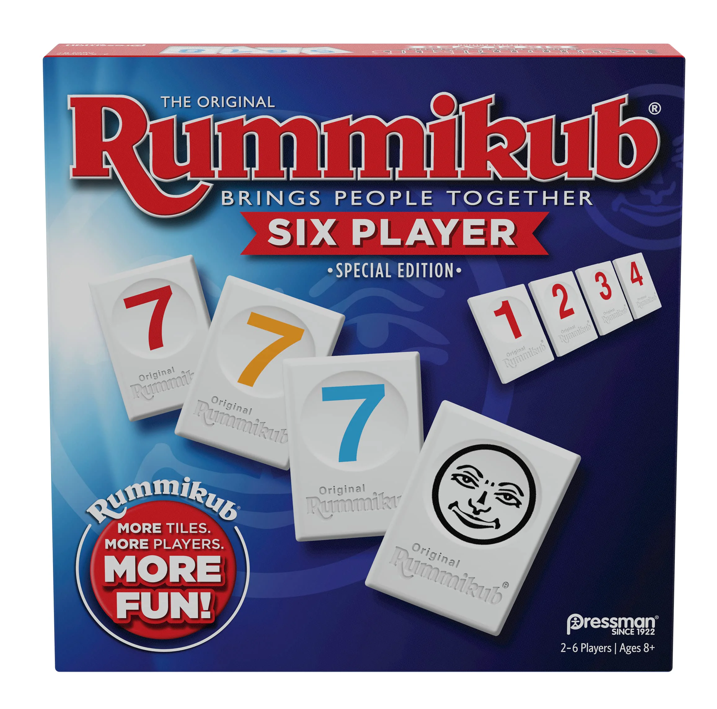 Functional Rummikub Six Player Edition - The Classic Rummy Tile Game - More Tiles and More Players for More Fun by Pressman Blue Minimalist