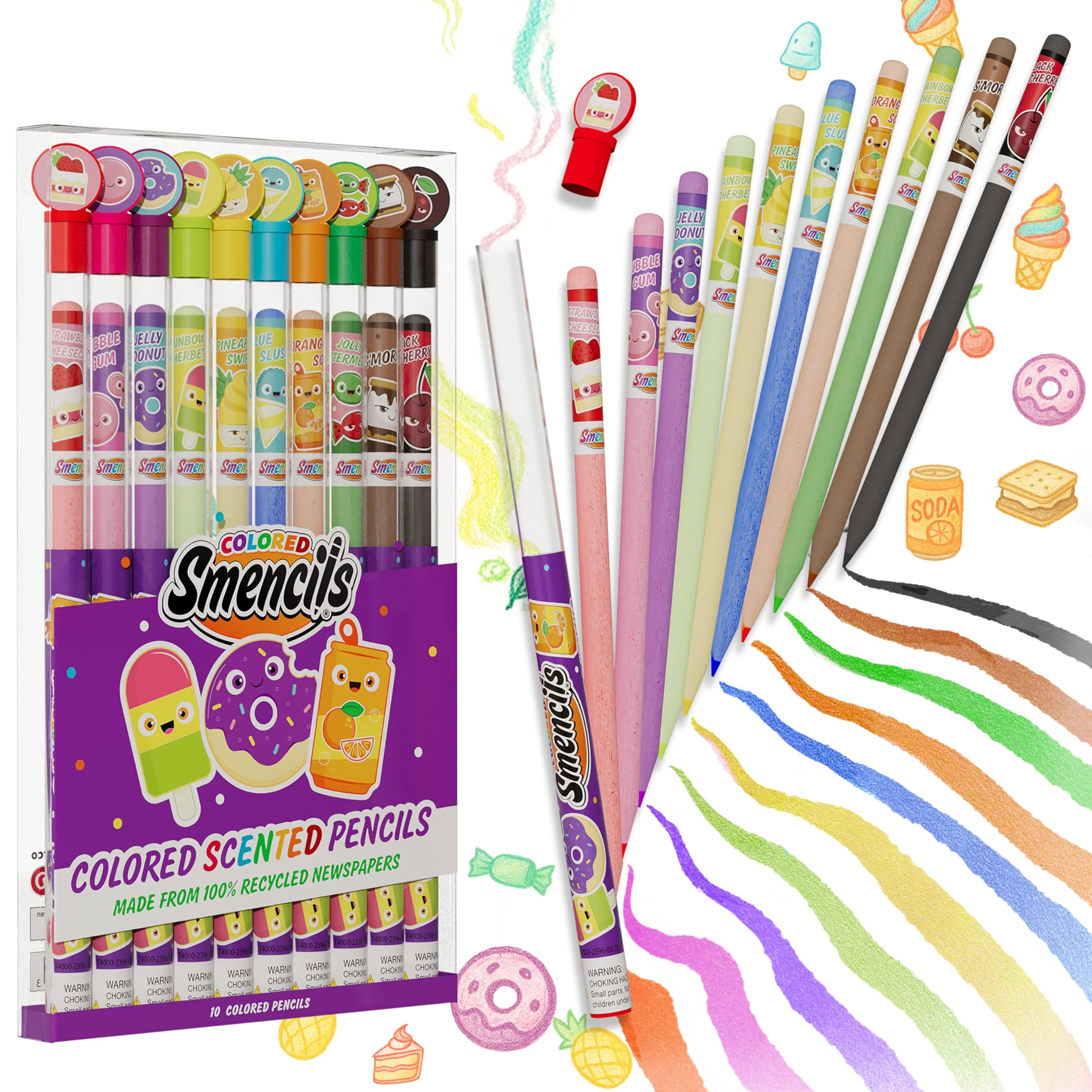 Consistent Colored Smencils - Patented Gourmet Scented Colored Pencils made from Recycled Newspapers 10 Count Gifts for Kids School Supplies Classroom Official