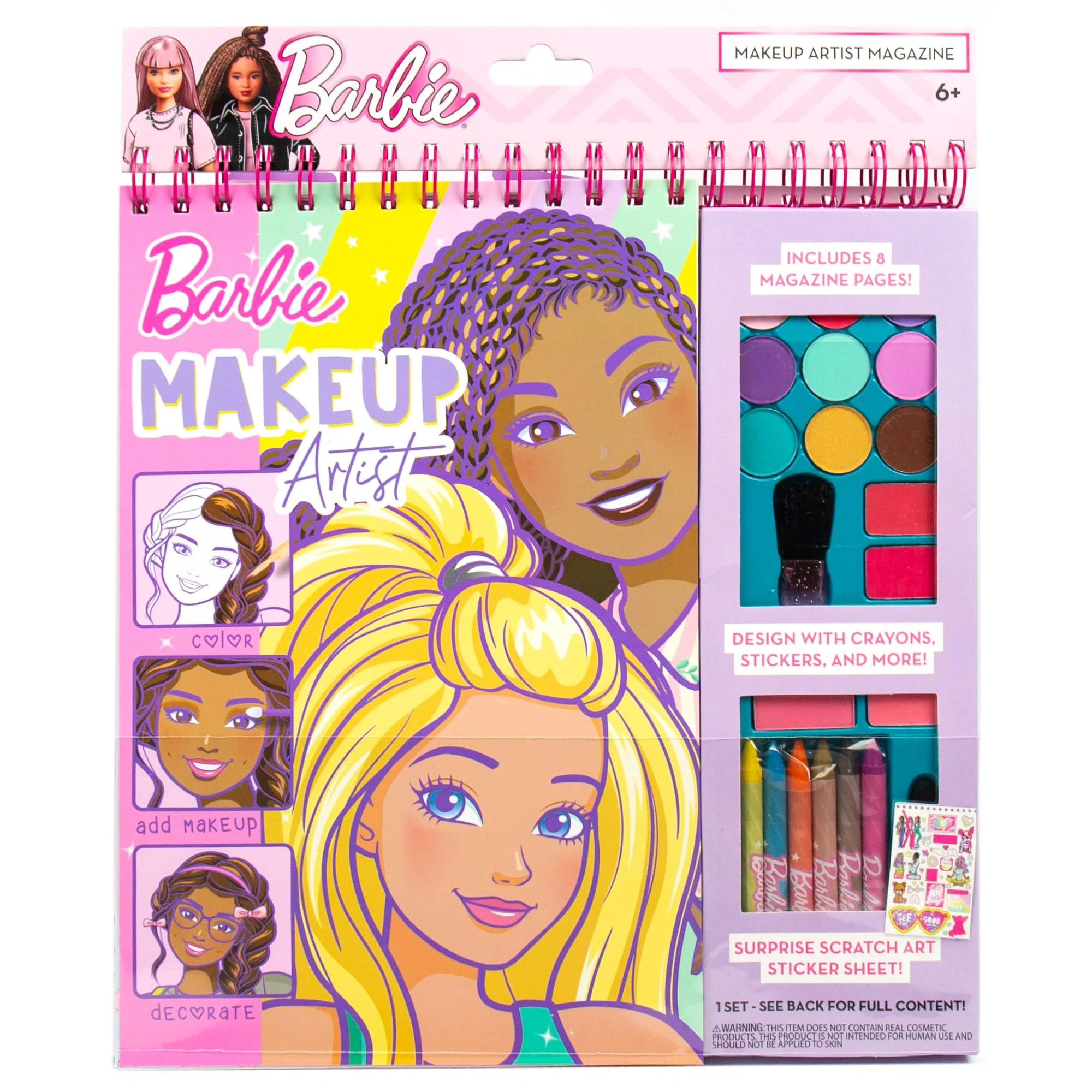 Functional Horizon Group USA Barbie Magazine - Create Hair Makeup Looks with 130 Stencils 180 Stickers Crayons Pretend Makeup Enhanced