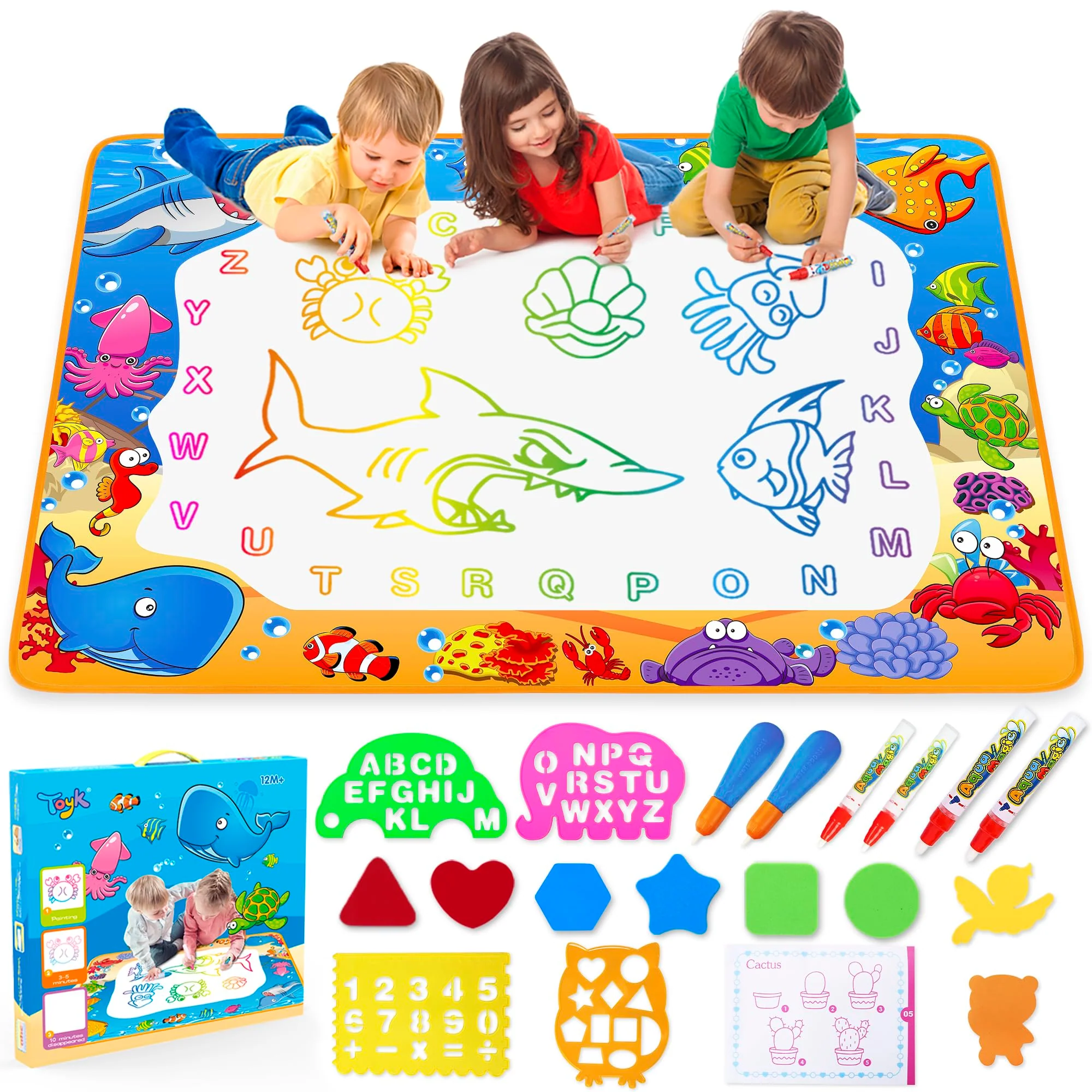 Top-Quality Water Doodle Mat - Kids Painting Writing Color Doodle Drawing Mat Toy Bring Pens Educational Toys for Age 2 3 4 5 6 7 Year Old Girls Boys Age Clean