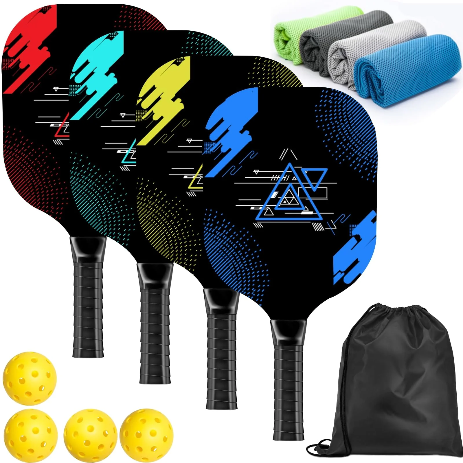 Recyclable AOPOUL Pickleball Set with 4 Premium Wood Paddles Cushion Comfort Grip 4 Cooling Towels 4 Pickleball Balls Carry Bag Pickle Ball Paddle for Men… Excellent