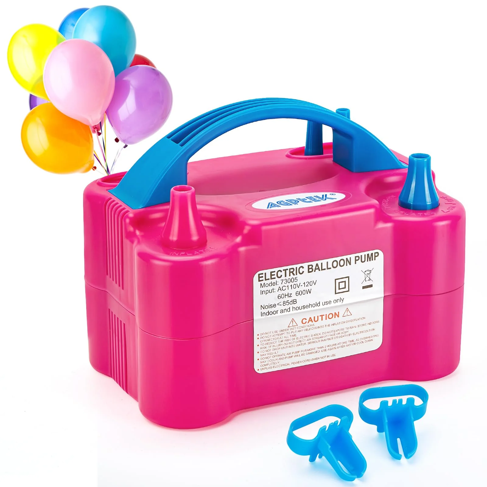 Exclusive AGPTEK Electric Air Balloon Pump 110V 600W Rose Red Portable Dual Nozzle Inflator Blower for Party Decoration Enhanced