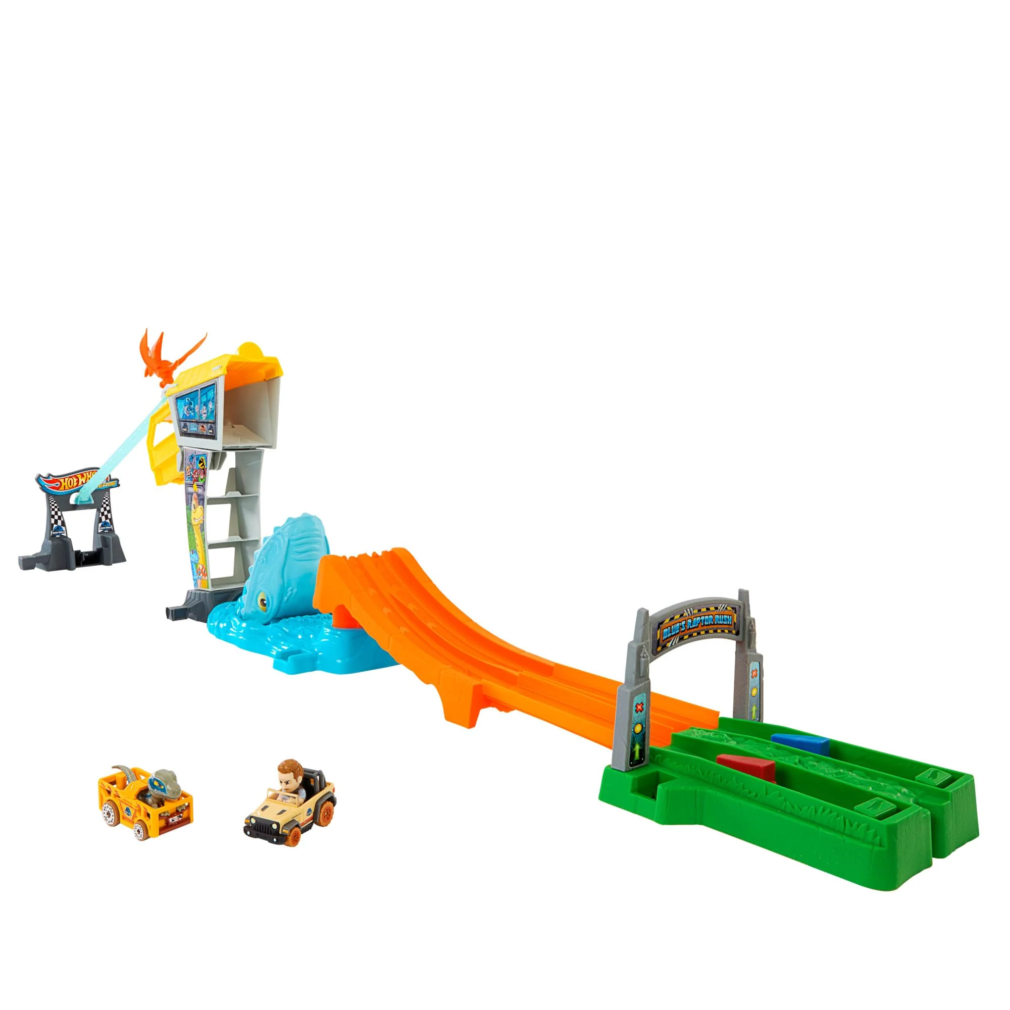 Green Hot Wheels Track Set Toy Cars RacerVerse Jurassic World Blue s Raptor Rush Track Set with 2 Die-Cast Racers Blue Owen Carefully Designed