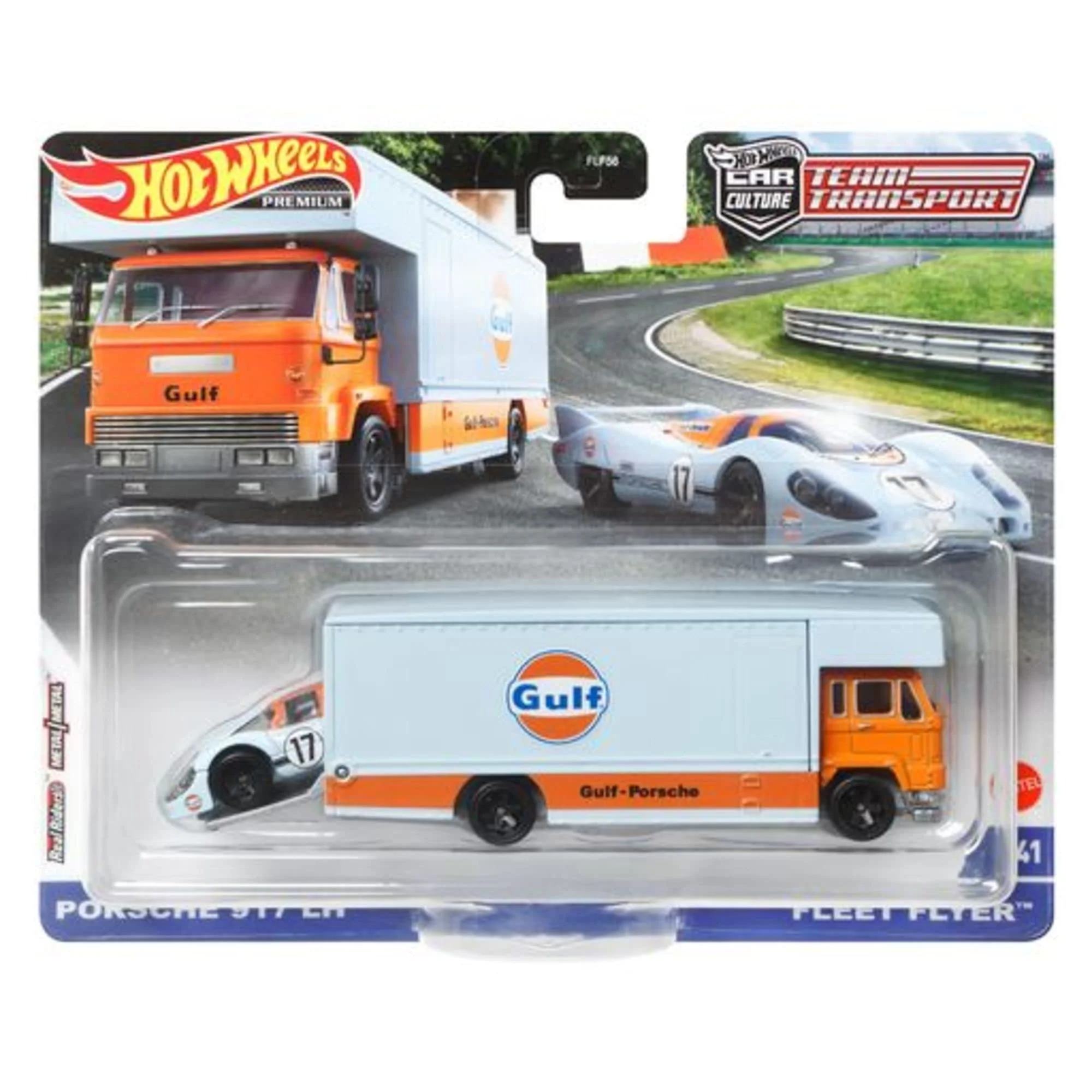 Classic Hot Wheels Team Transport Fleet Flyer with '18 Porsche 917 LH Natural