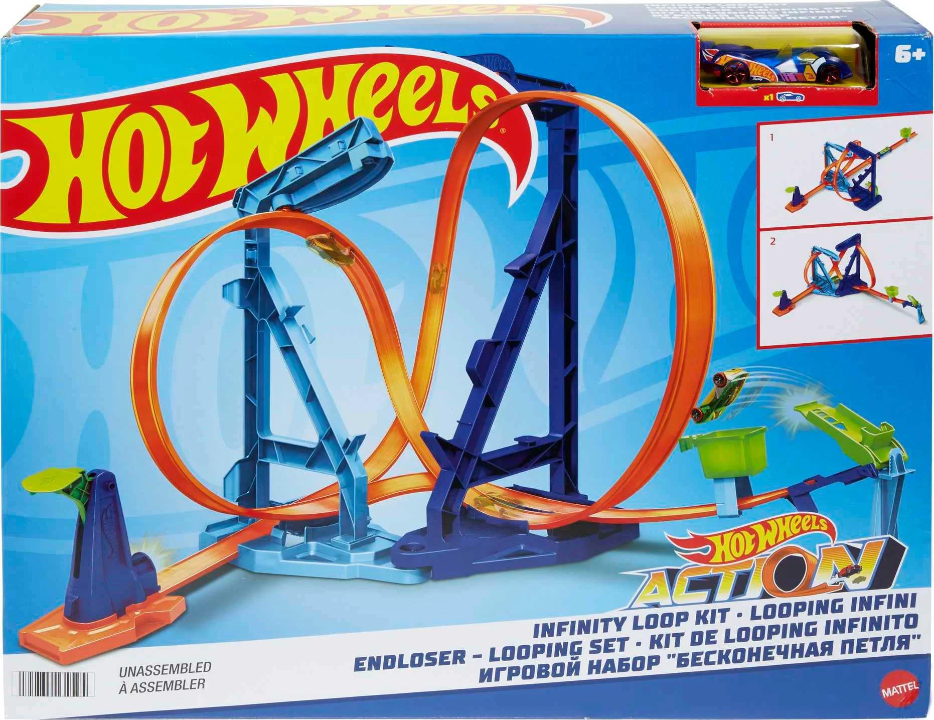 Long-Lasting Hot Wheels Toy Car Track Set Infinity Loop Kit Playset with 1 64 Scale Car 2 Ways to Play Stunt Jumps Certified