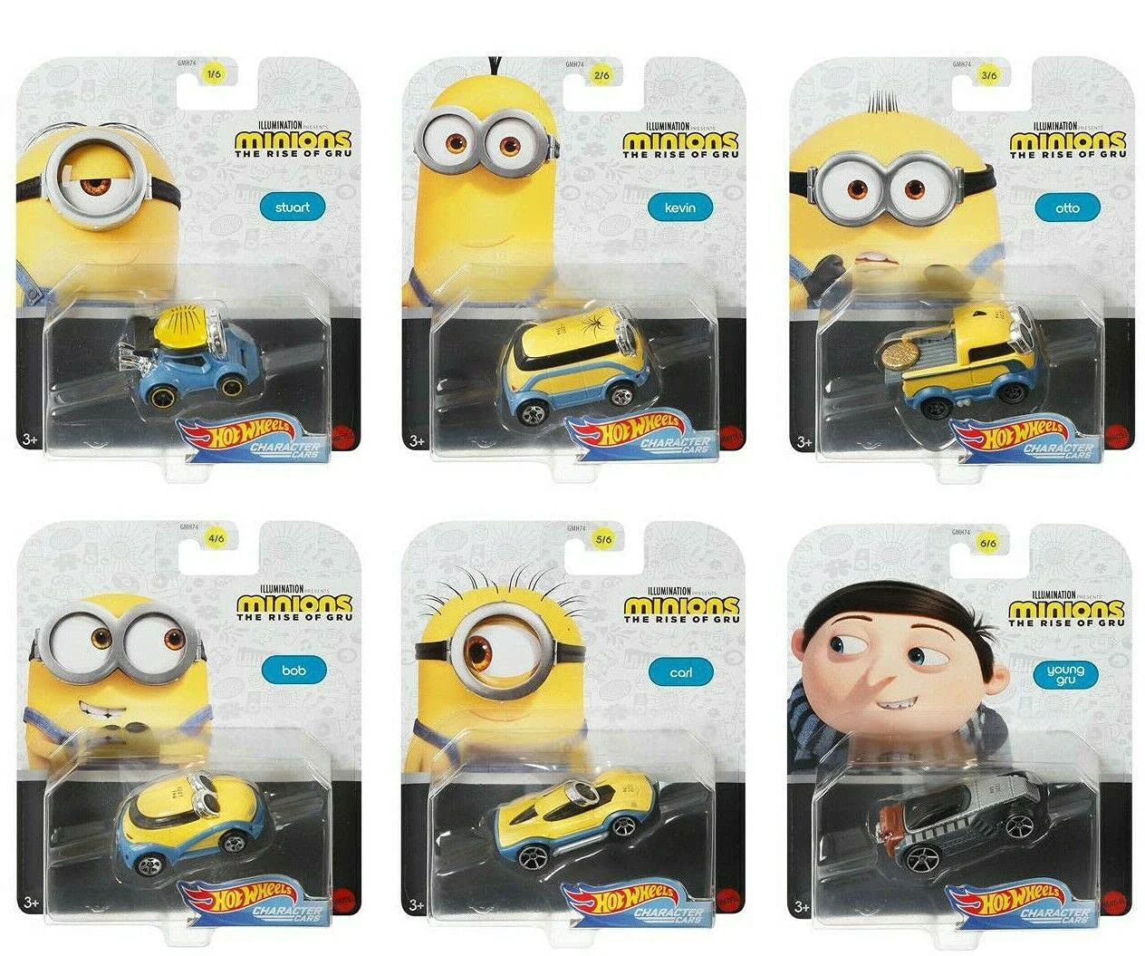 Powerful HW Character Cars Hot Wheels Character Cars Minions The Rise of Gru - Complete Set of All 6 1 64 Scale Diecast Vehicles Expertly Made