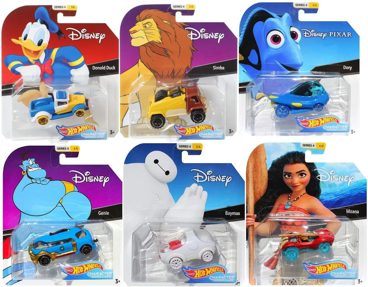 Next-Generation Hot Wheels 2019 Disney Pixar Character Cars Series 4 Set of 6 Collectible Die Cast Toy Cars Moana Dory Donald Duck Genie Simba Baymax High-End