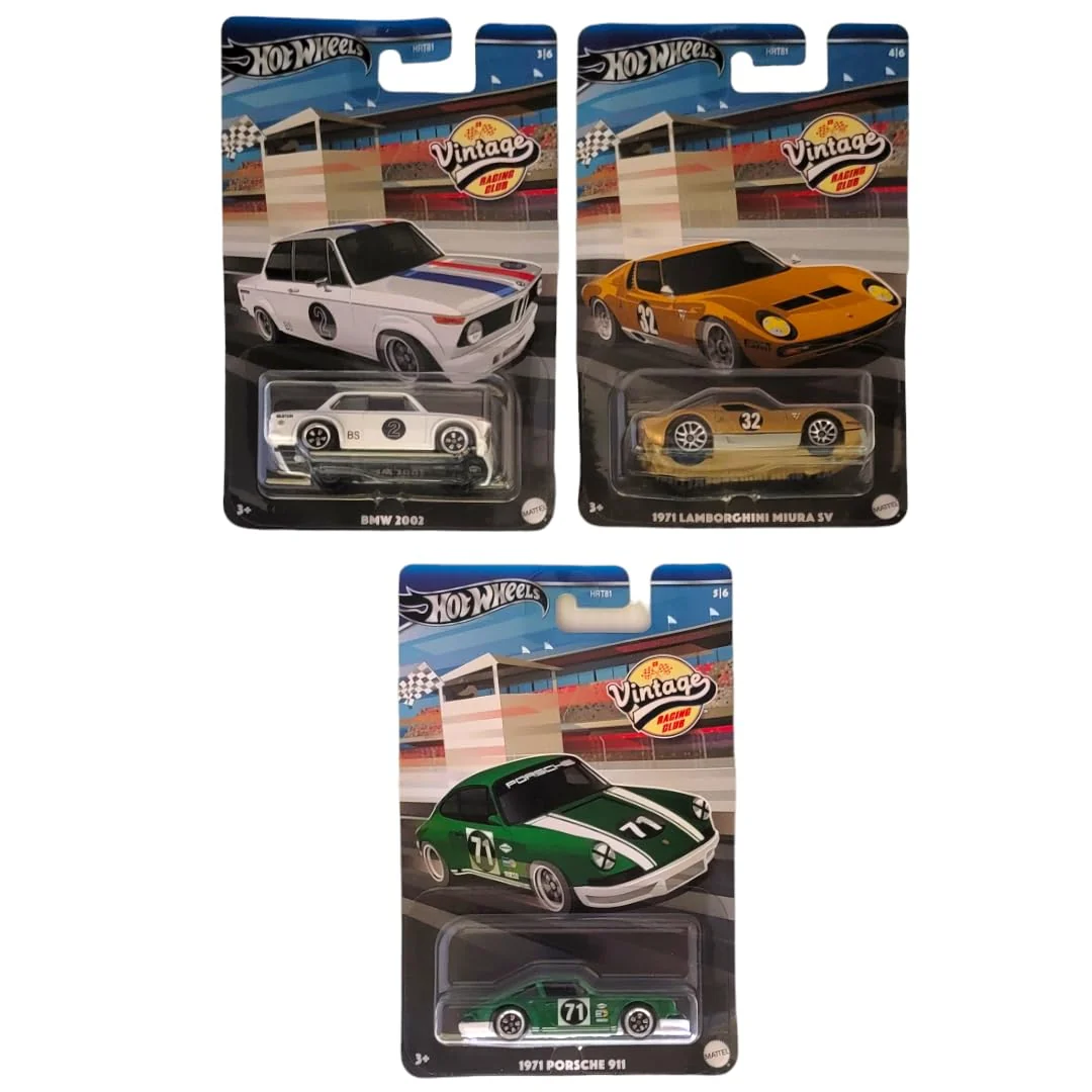 Modern Hot Wheels 2024 Vintage Racing Club - 3 Car Bundle HRT81‑956A BMW 2002 Lamborghini Miura SV Porsche 911 1 64 Scale Die‑Cast Collector Cars… Trendy