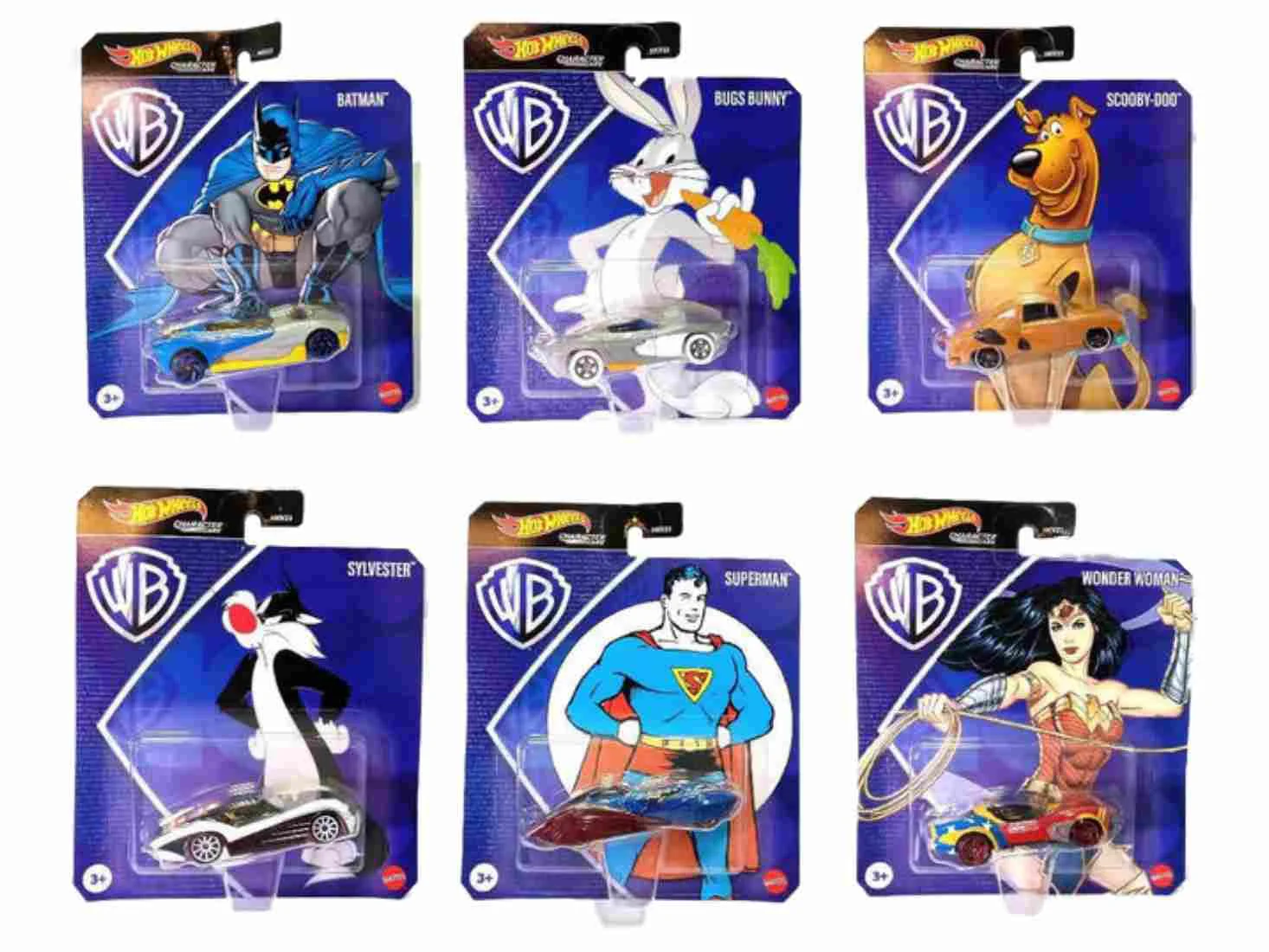 Soft Hot Wheels Warner Bros DC Scooby and Looney Tunes Character Cars Complete Set of 6 Diecast Vehicles from HKV23-956E Release Refined